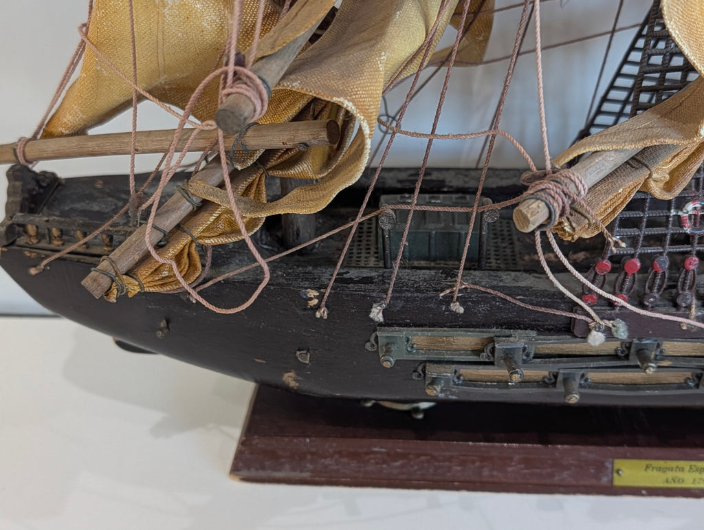 Vintage Spanish Frigate Model Ship 1780 Wooden Sailing Ship Display Nautical