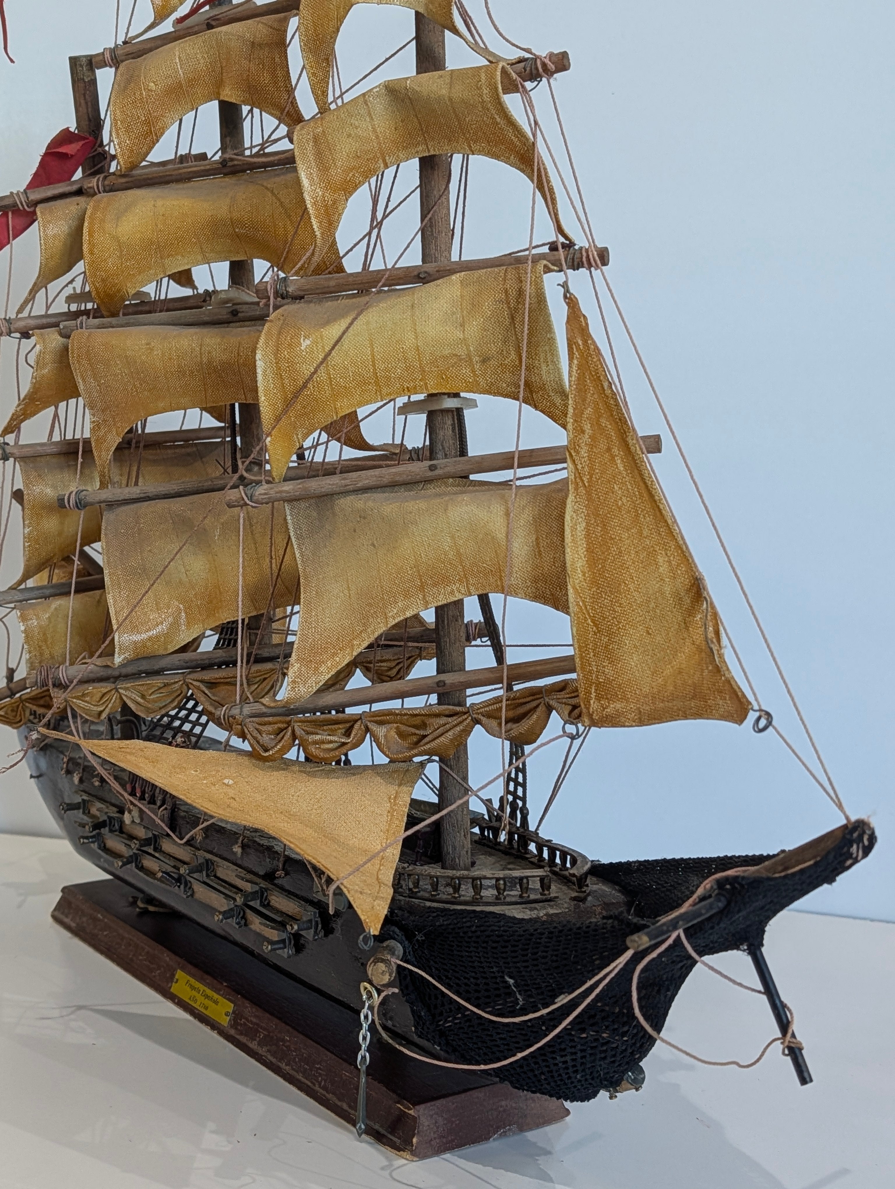 Vintage Spanish Frigate Model Ship 1780 Wooden Sailing Ship Display Nautical