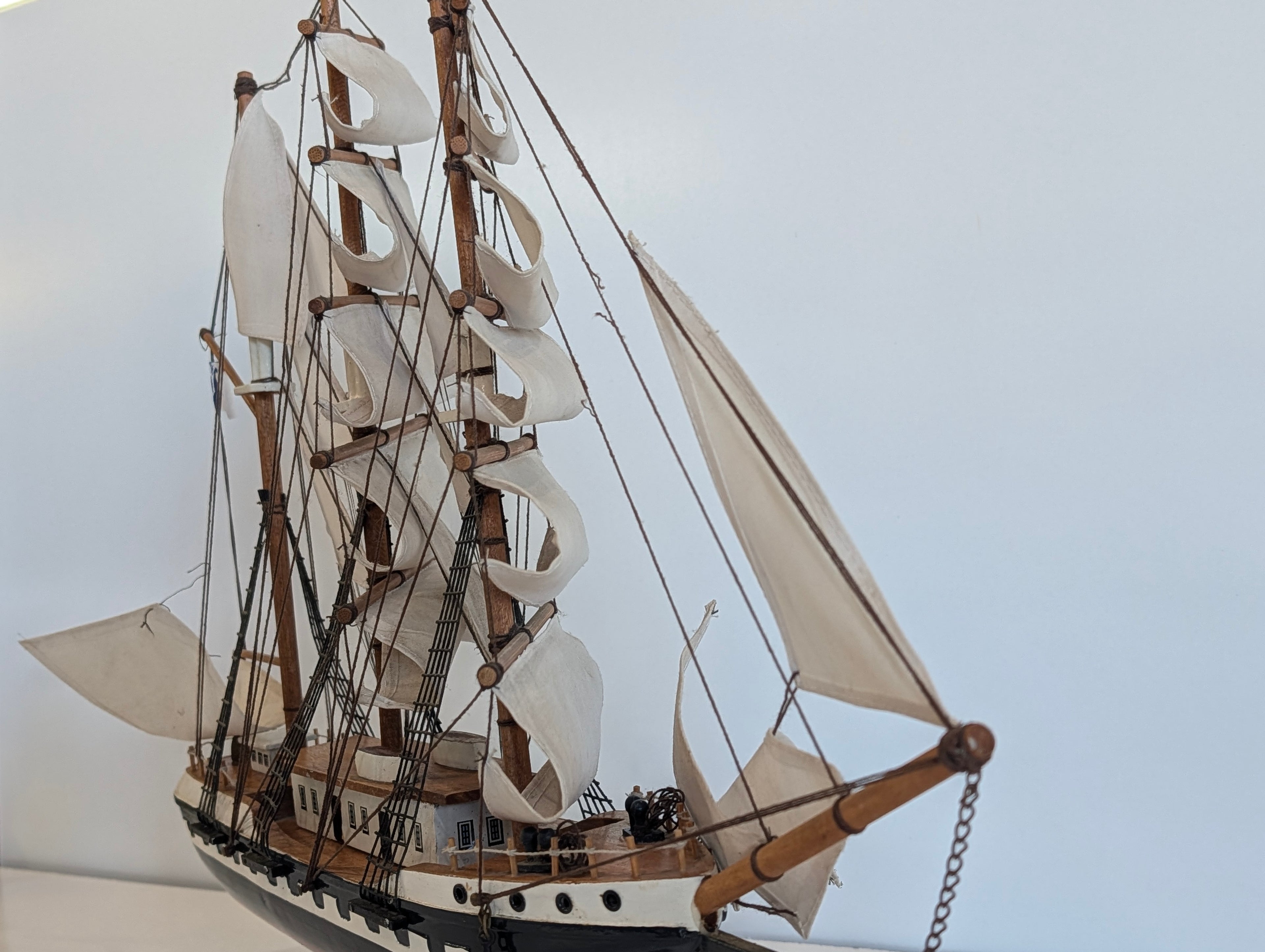 Vintage Belem Tall Ship Model Wooden Sailing Ship Nautical Display Decor Piece