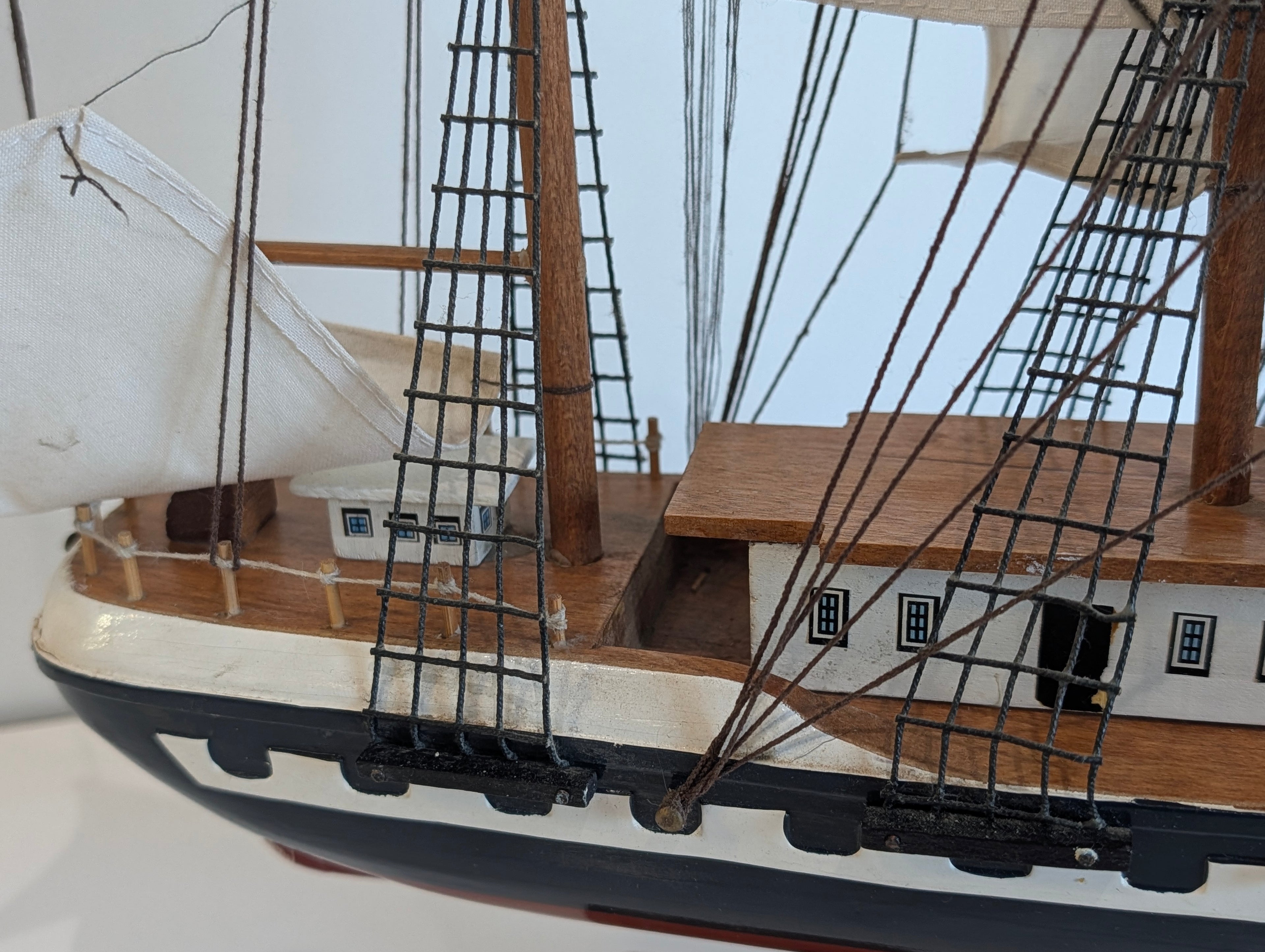 Vintage Belem Tall Ship Model Wooden Sailing Ship Nautical Display Decor Piece