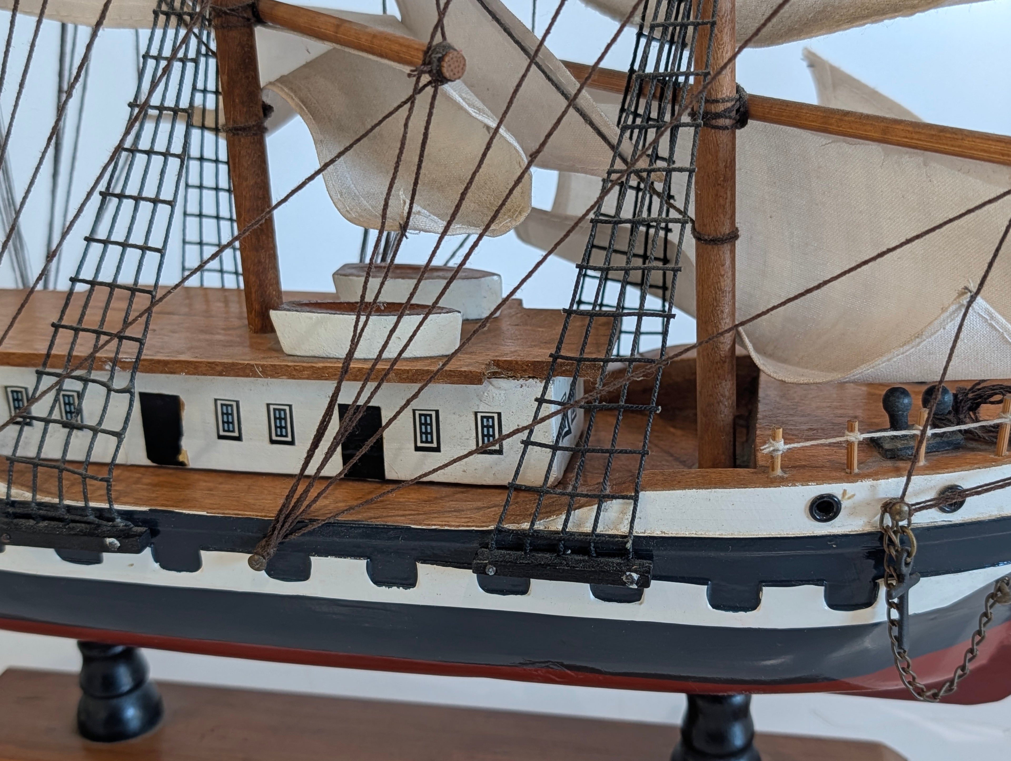 Vintage Belem Tall Ship Model Wooden Sailing Ship Nautical Display Decor Piece