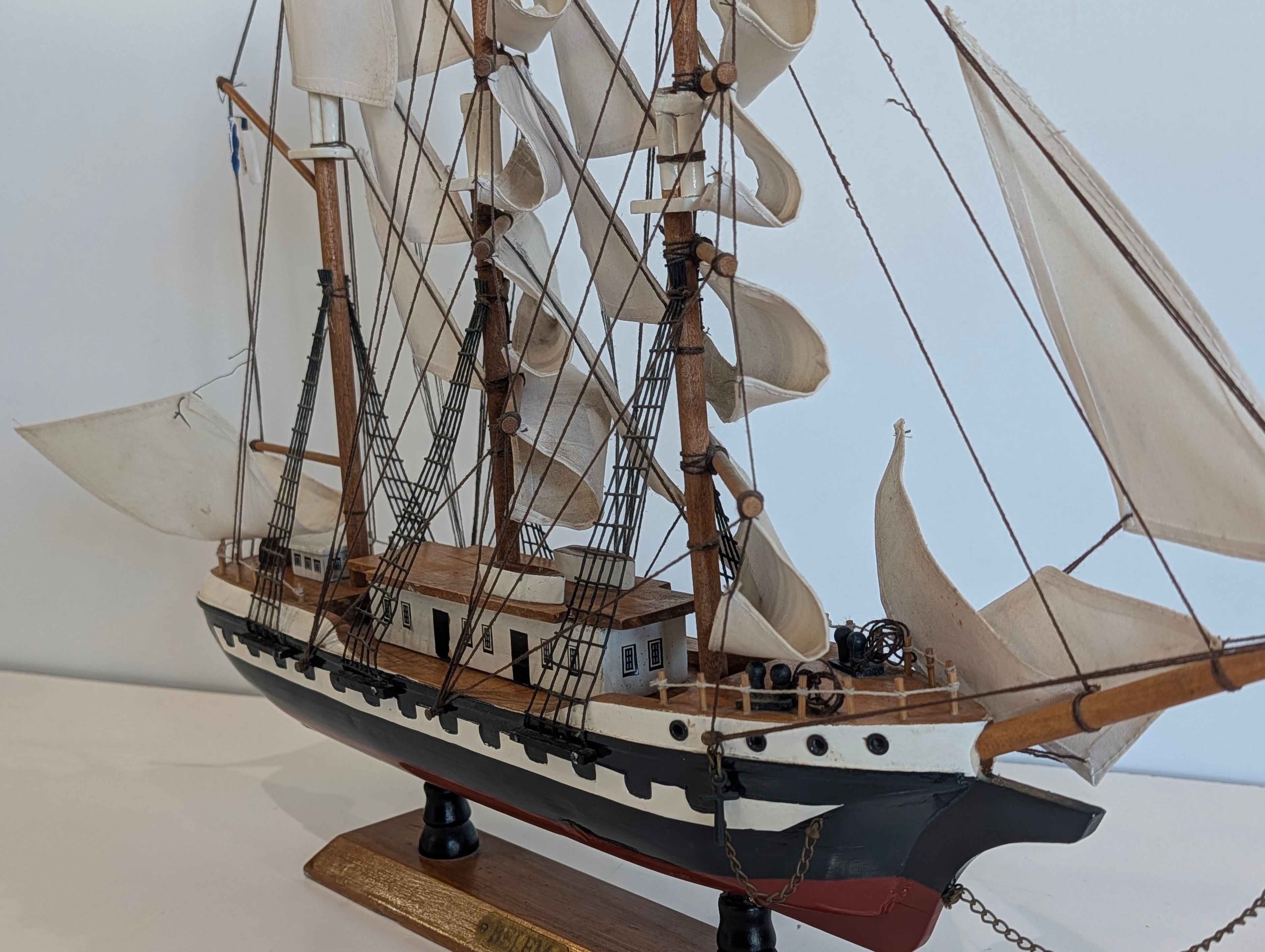 Vintage Belem Tall Ship Model Wooden Sailing Ship Nautical Display Decor Piece