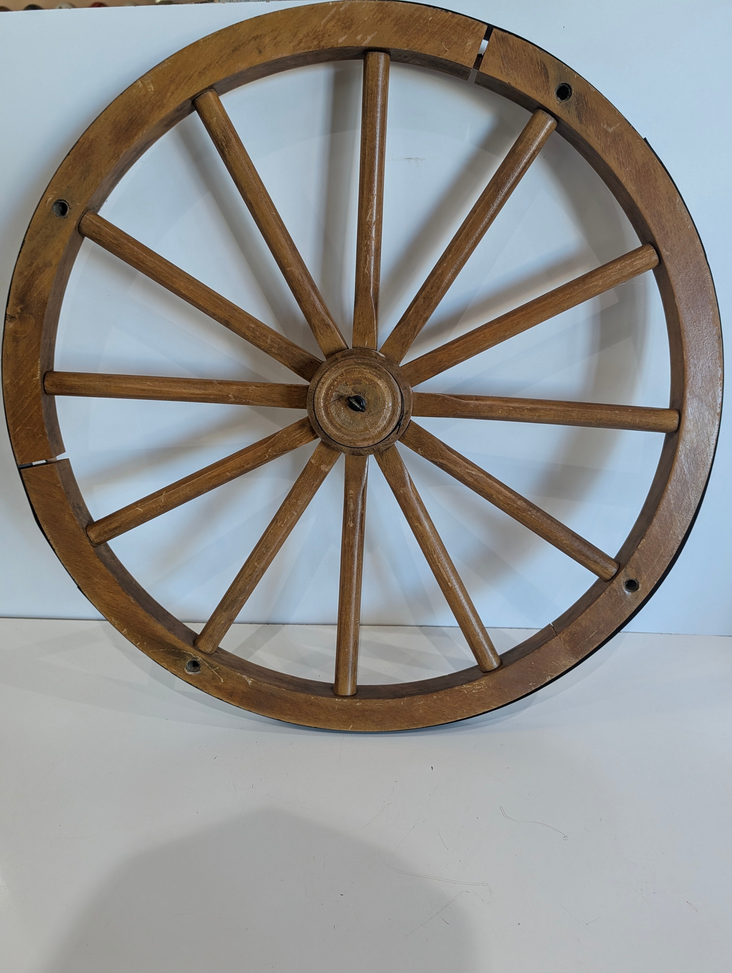 Vintage Wooden Wagon Wheel Wall Decor Rustic Farmhouse Western Style Display