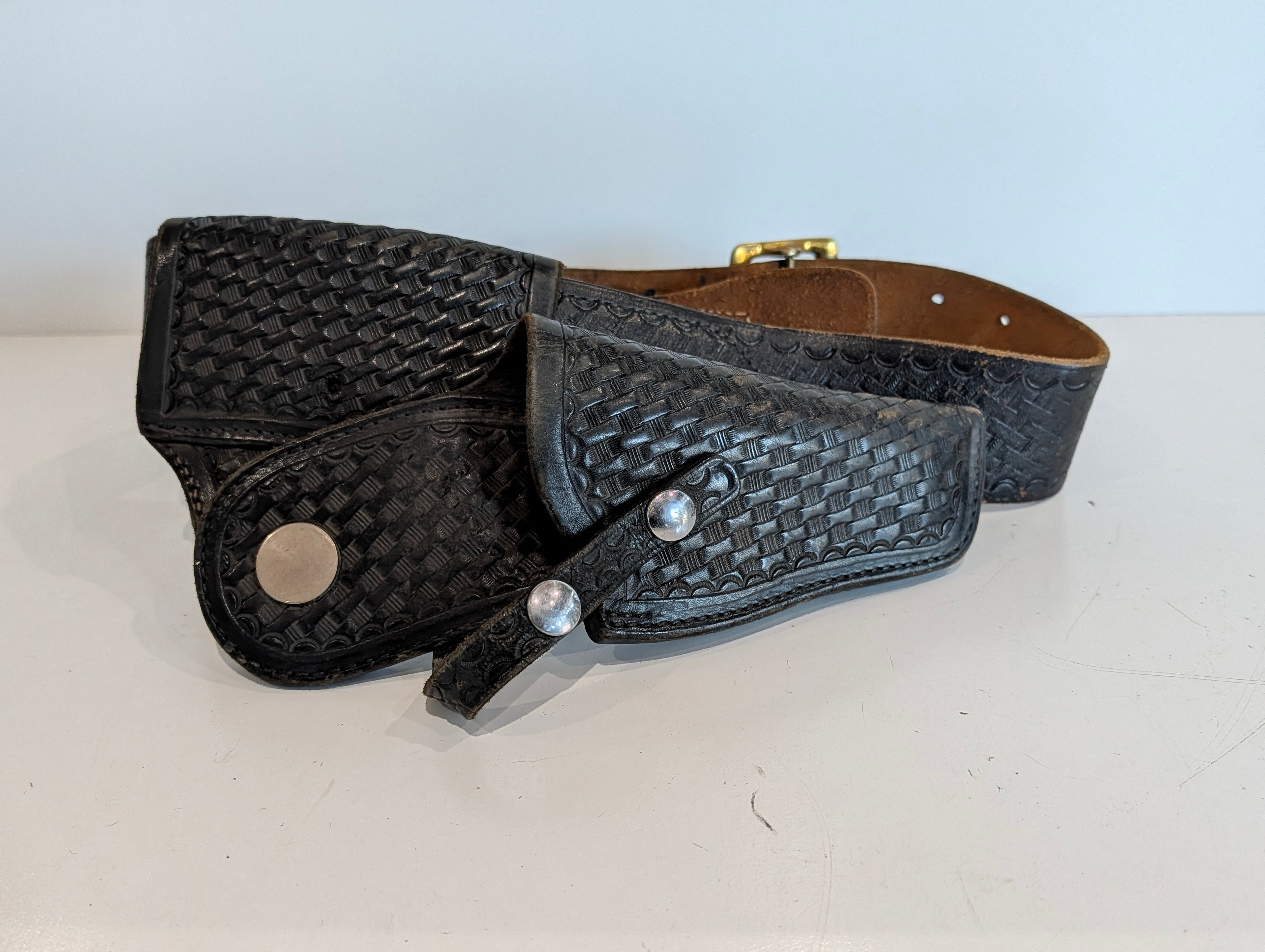 Duty Belt - Vintage Leather Basketweave Duty Belt Holster Police Security Gear Adjustable
