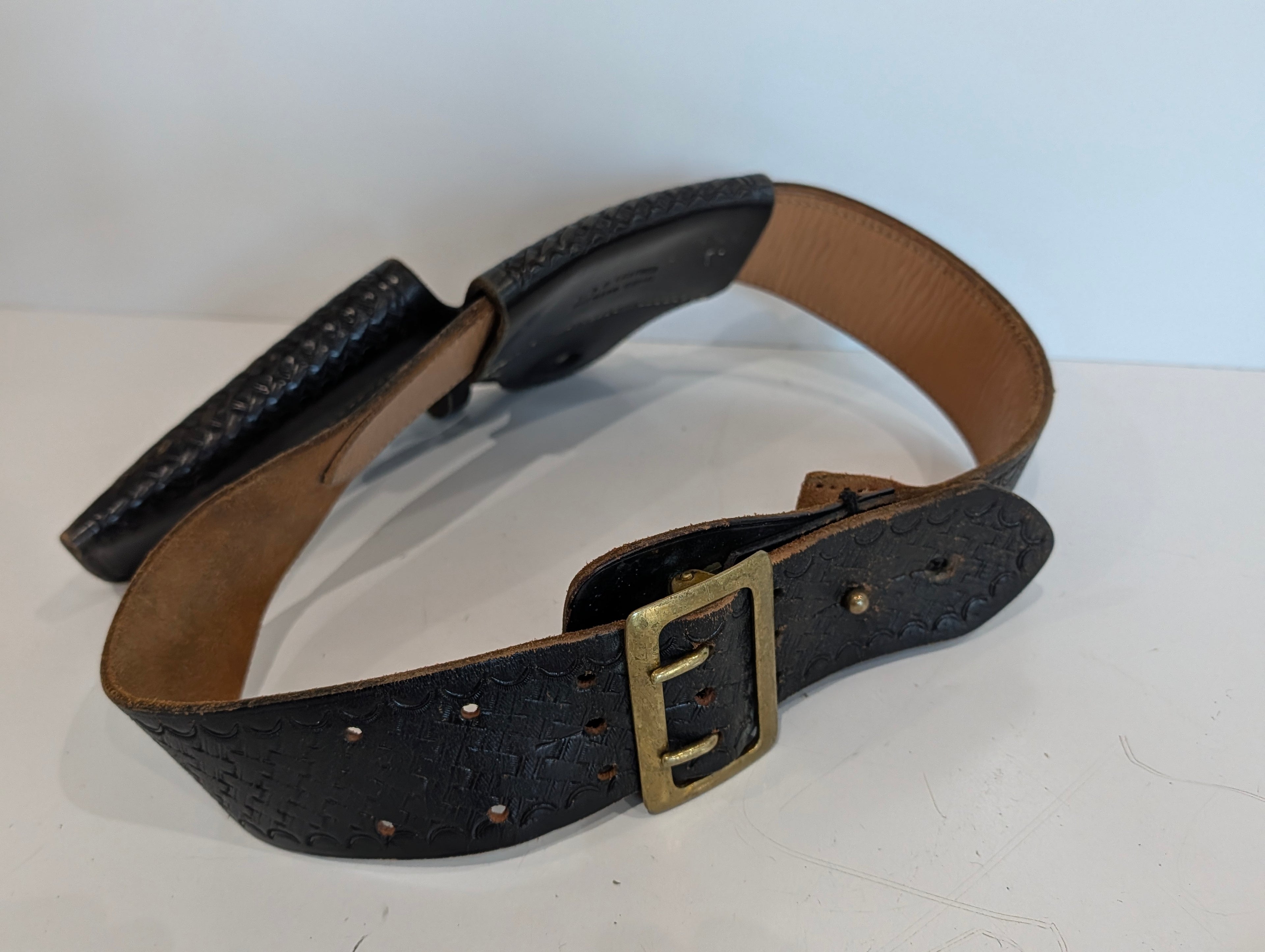 Duty Belt - Vintage Leather Basketweave Duty Belt Holster Police Security Gear Adjustable