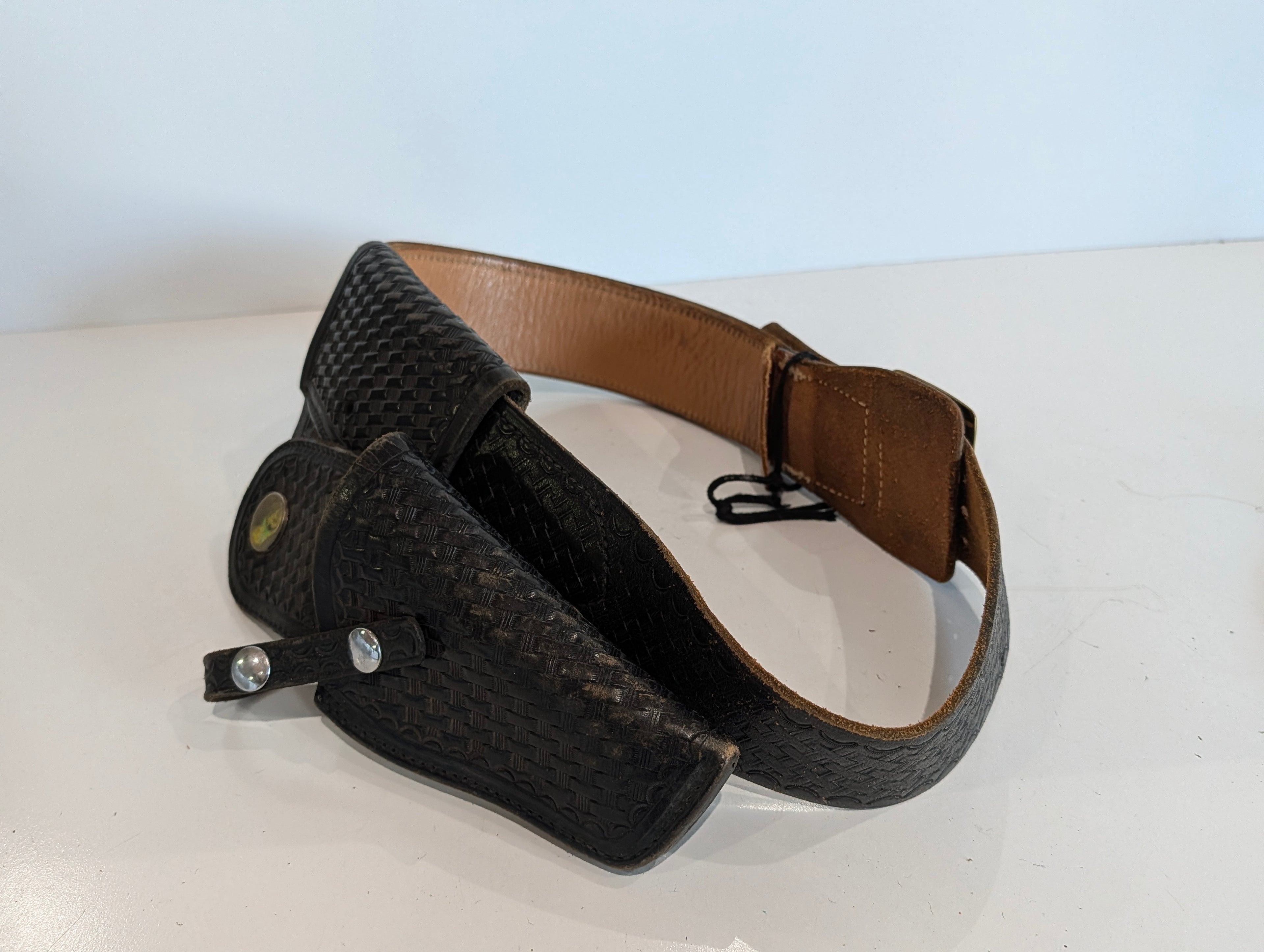 Duty Belt - Vintage Leather Basketweave Duty Belt Holster Police Security Gear Adjustable