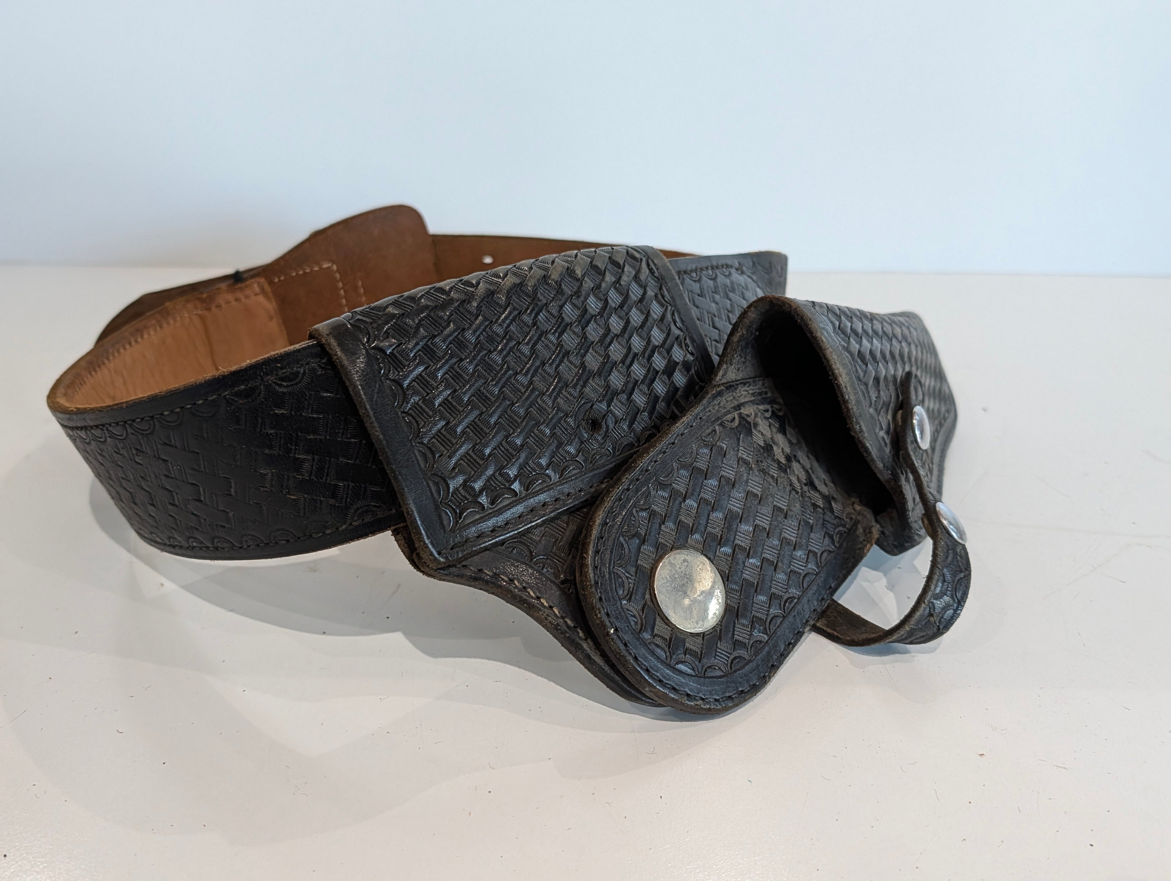 Duty Belt - Vintage Leather Basketweave Duty Belt Holster Police Security Gear Adjustable