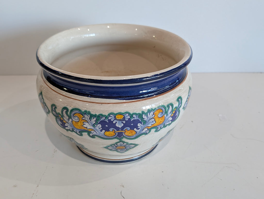 Vintage Facciolini Castelli Italy Majolica Planter Cachepot 8.5 Tall Floral Ceramic