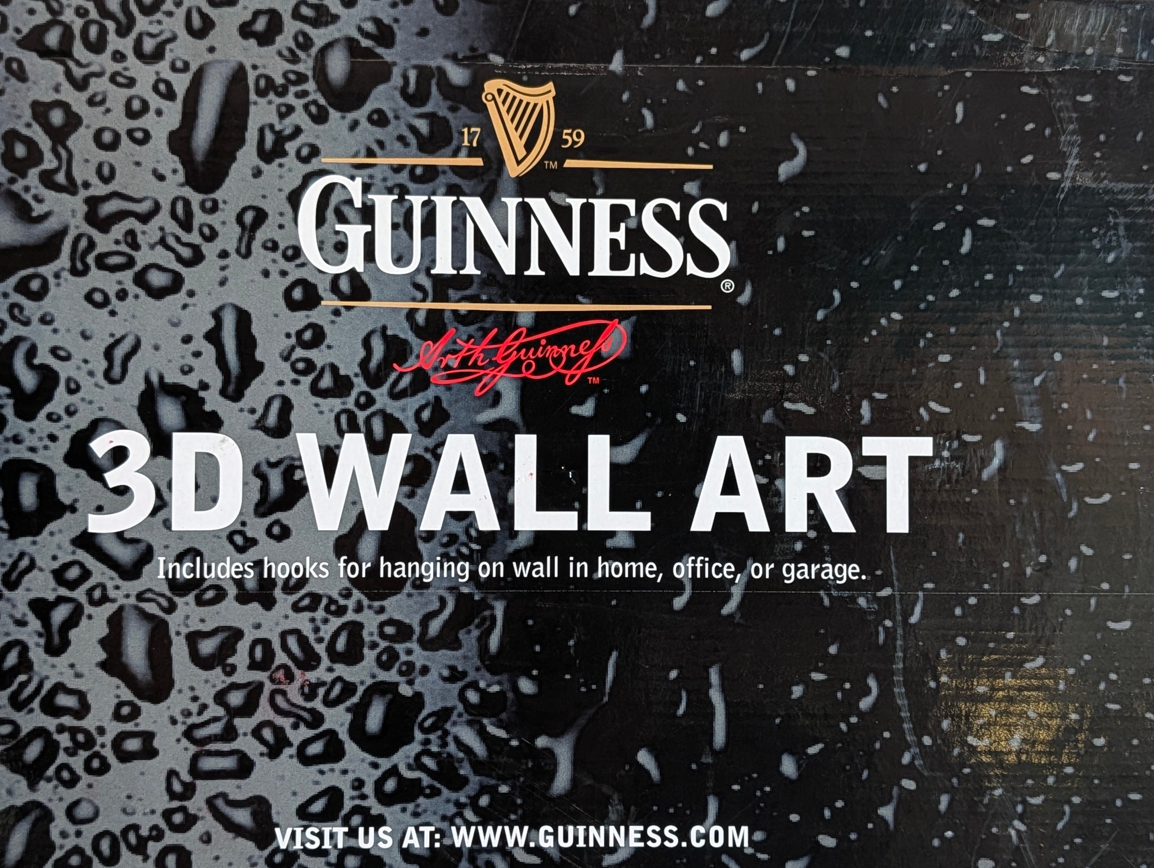 Guinness 3D Wall Art Beer Pint Sign Bar Decor Licensed Display New In Box