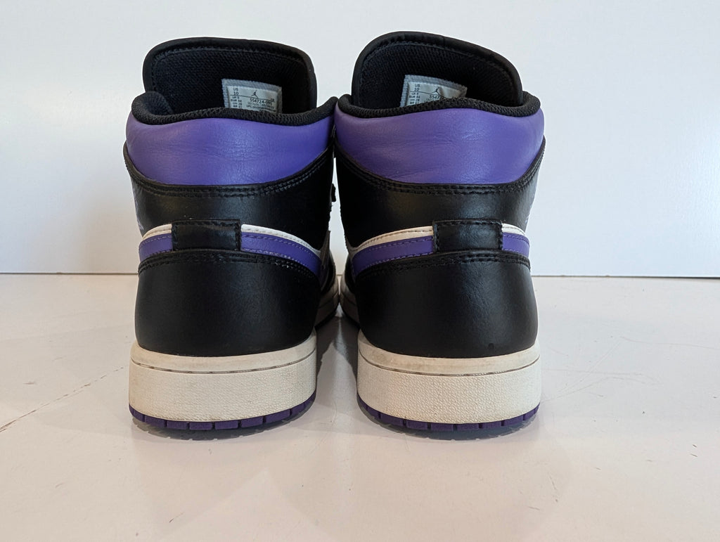 Nike Air Jordan 1 Mid Black White Purple Mens Size 10 Retro Basketball Shoes