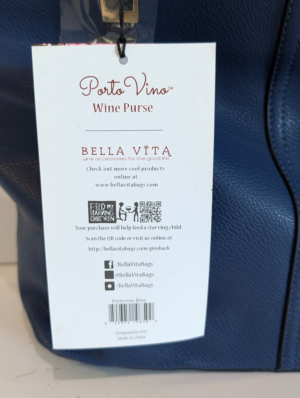 PortoVino Wine Purse Blue Hidden Spout Insulated Tote Bag Bella Vita New