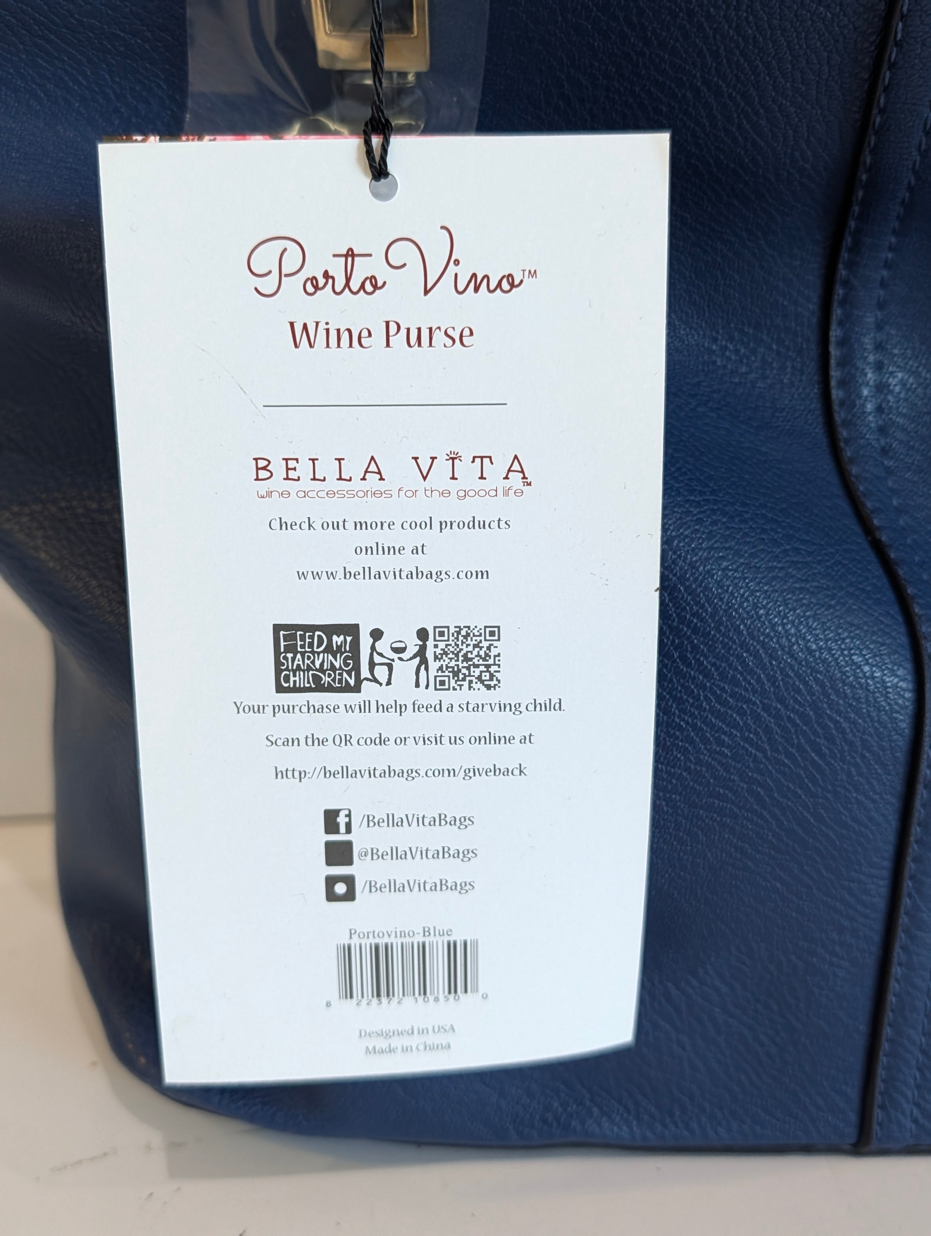 PortoVino Wine Purse Blue Hidden Spout Insulated Tote Bag Bella Vita New