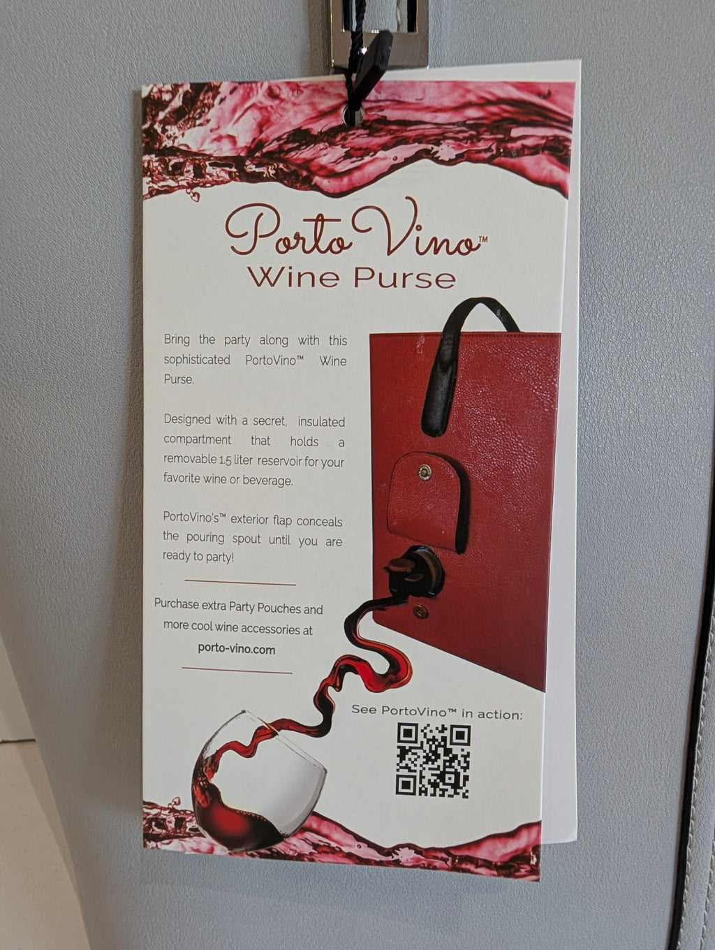 PortoVino Wine Purse Light Gray Insulated Hidden Spout Tote Bag Bella Vita