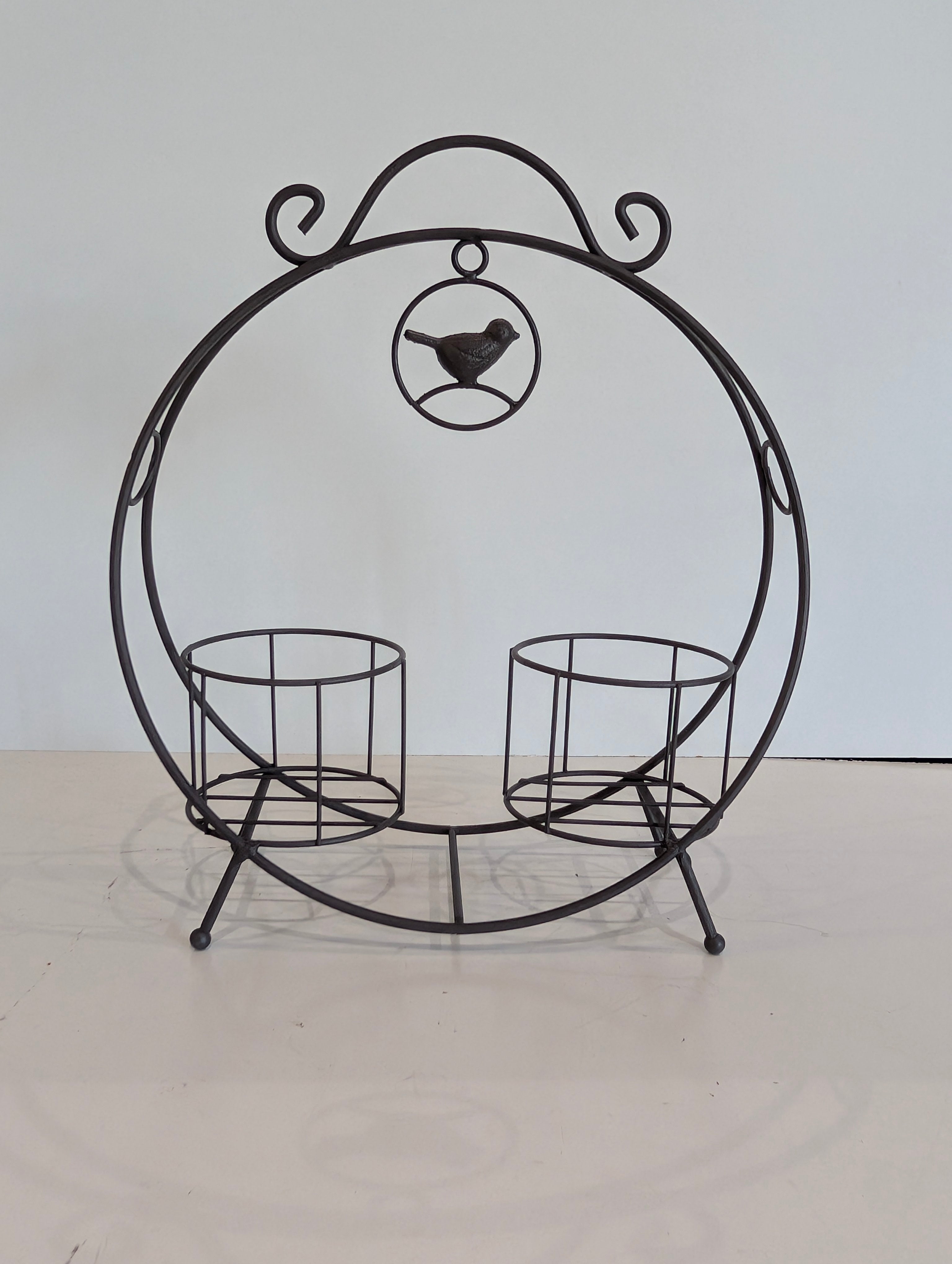 Decorative Metal Plant Stand Candle Holder Bird Scroll Dual Holder Display