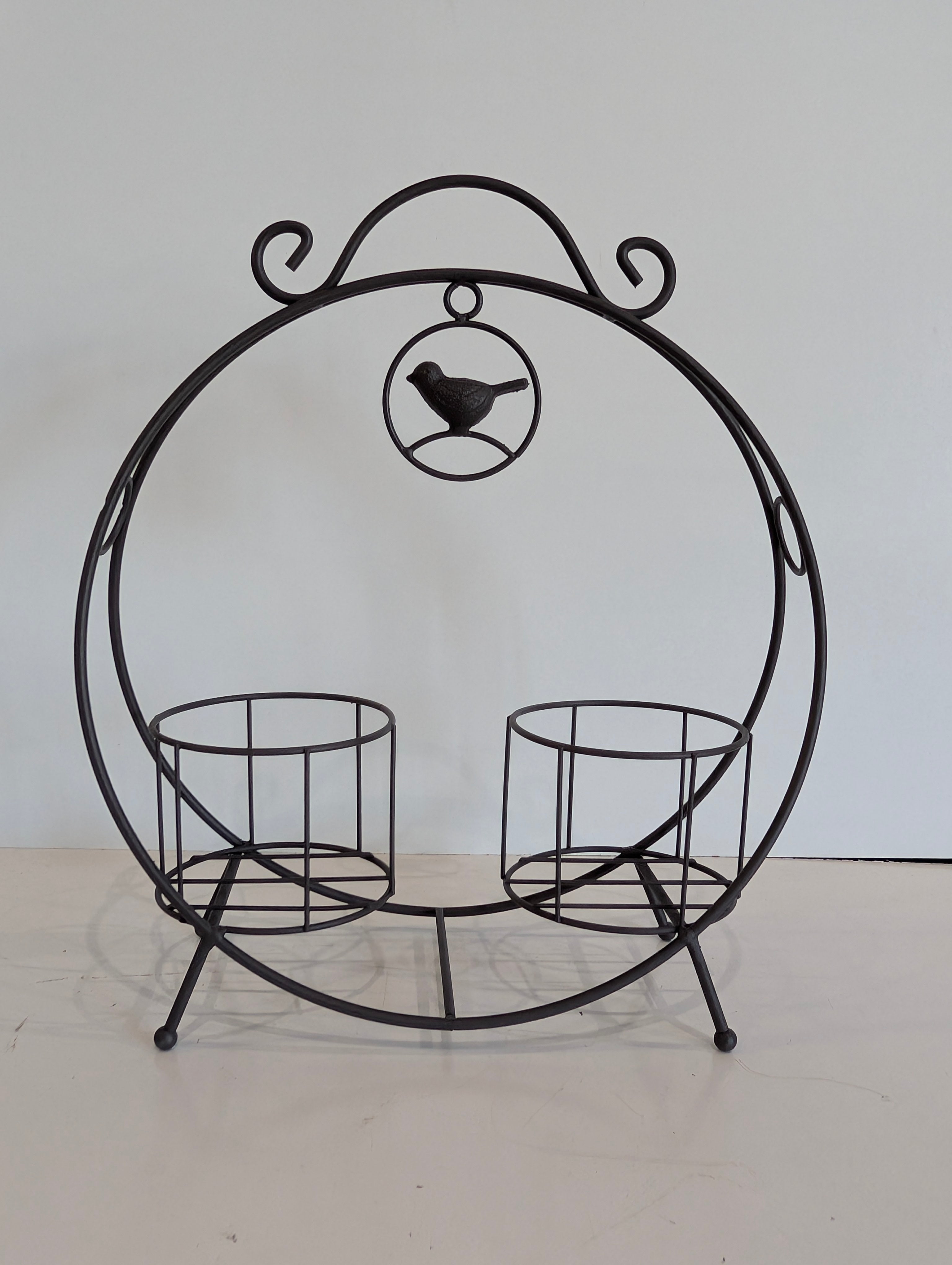 Decorative Metal Plant Stand Candle Holder Bird Scroll Dual Holder Display