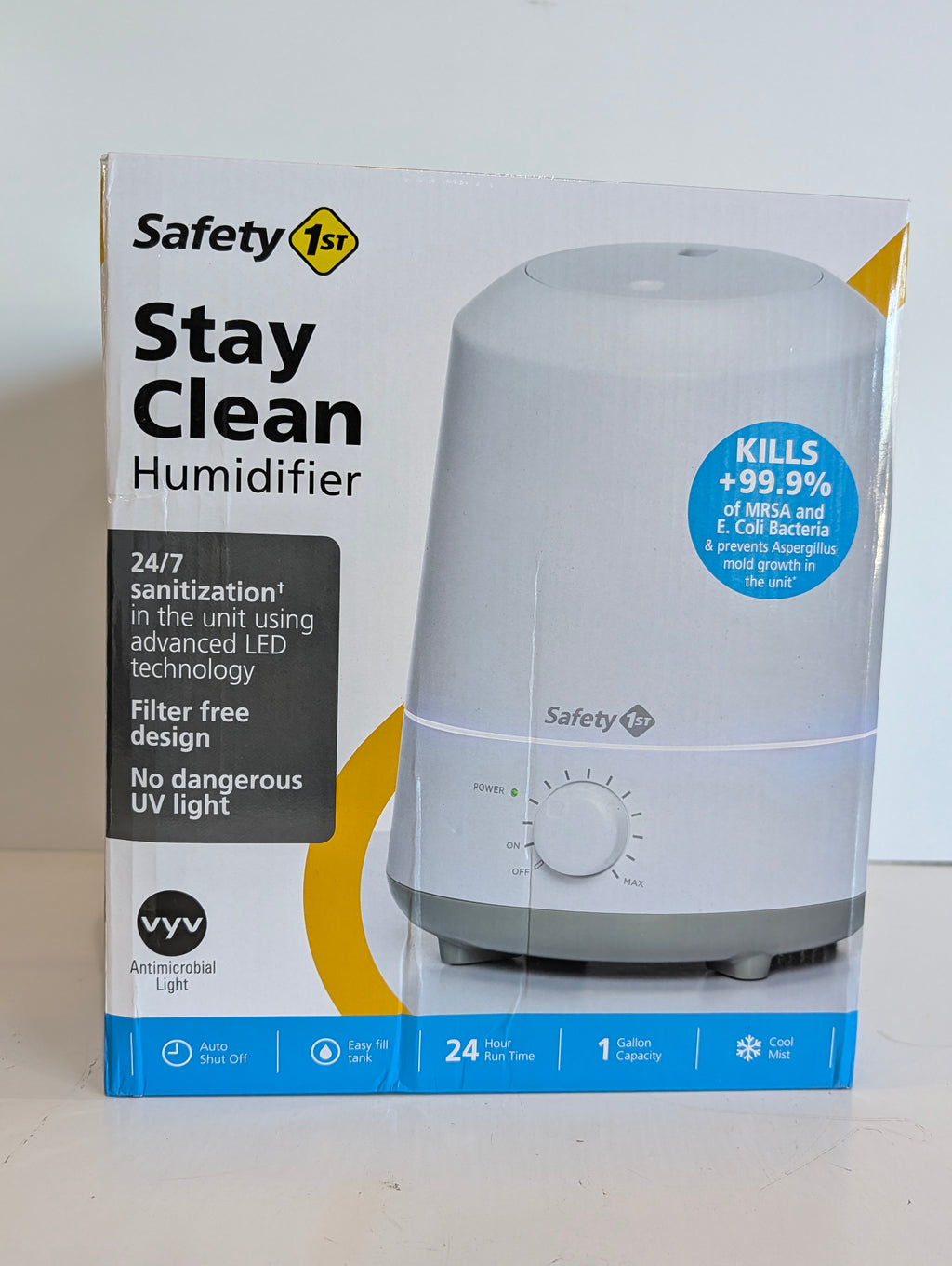 Safety 1st Stay Clean Humidifier 1 Gallon Cool Mist LED Sanitizing Filter Free
