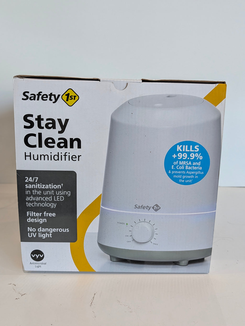 Safety 1st Stay Clean Humidifier 1 Gallon Cool Mist LED Sanitizing Filter Free