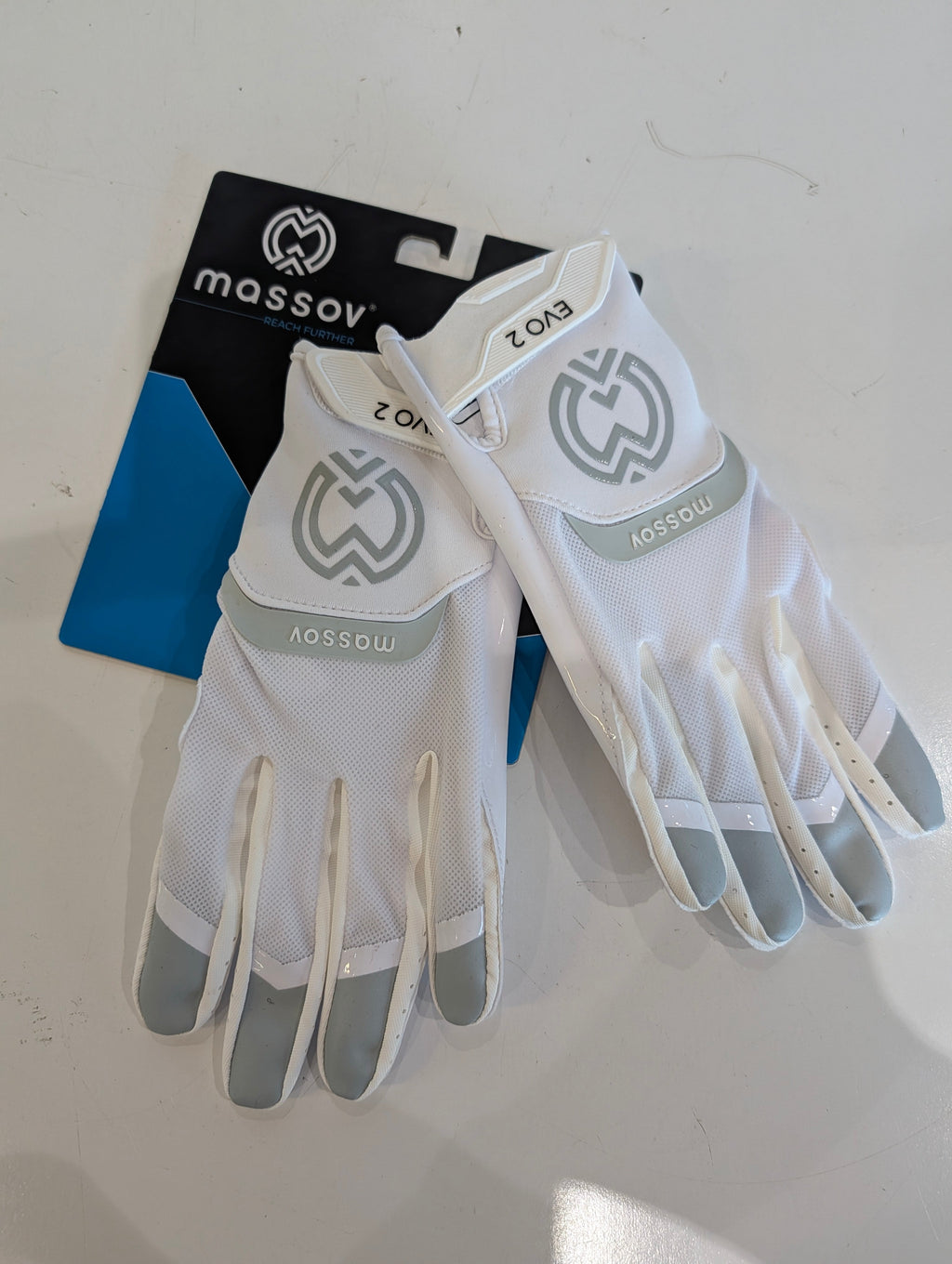 Massov EVO2 Adult Small Football Gloves White Receiver Grip Gloves SFIA