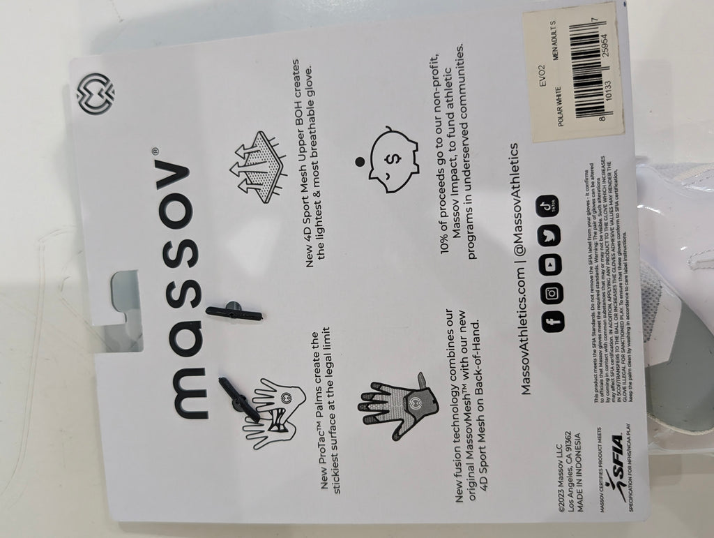 Massov EVO2 Adult Small Football Gloves White Receiver Grip Gloves SFIA