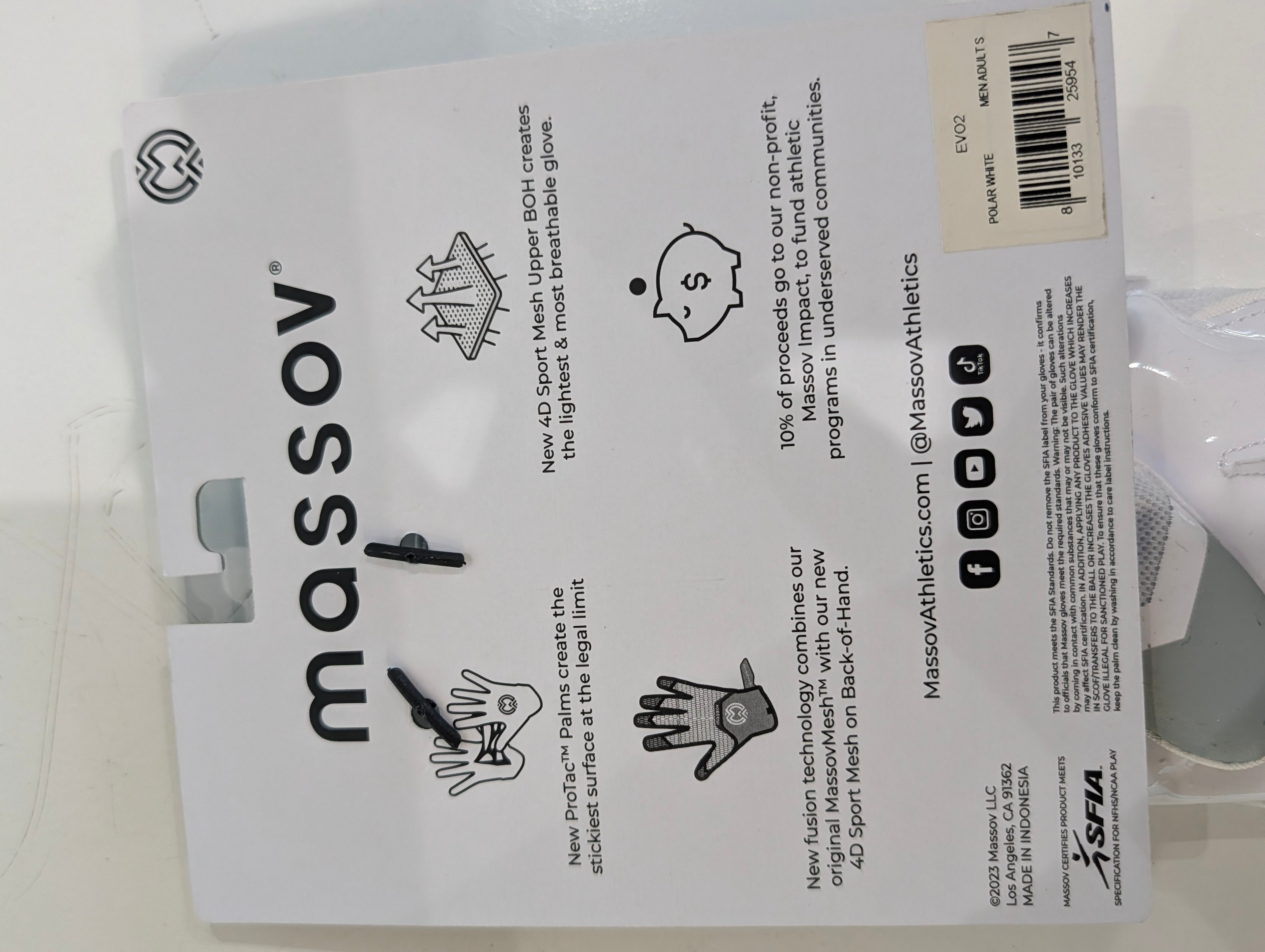 Massov EVO2 Adult Small Football Gloves White Receiver Grip Gloves SFIA