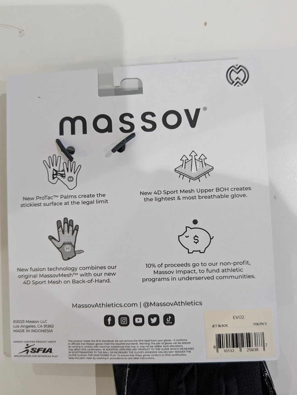 Massov EVO2 Youth Small Football Gloves Black Grip Receiver Gloves SFIA