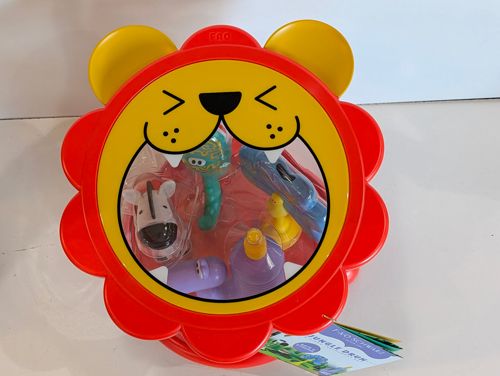 FAO Schwarz Jungle Drum 5 Piece Kids Musical Instrument Set Lion Design Toy