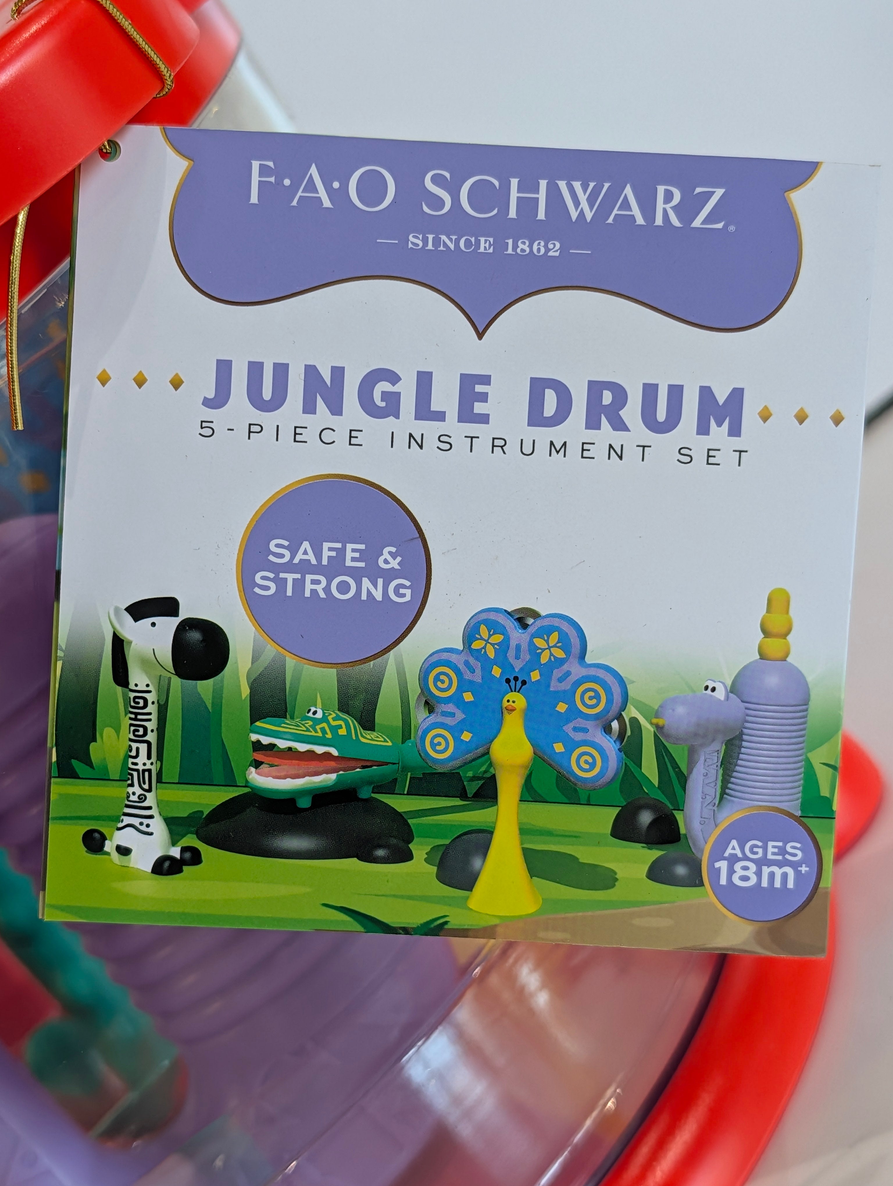 FAO Schwarz Jungle Drum 5 Piece Kids Musical Instrument Set Lion Design Toy