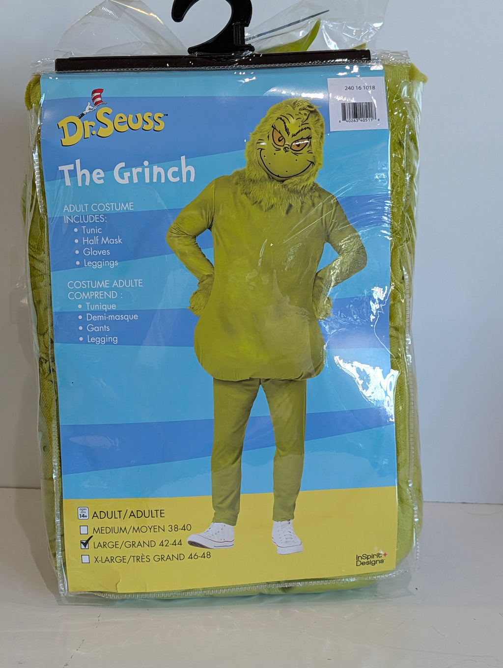 Dr Seuss The Grinch Adult Costume Large 42-44 Full Set Mask Tunic Outfit