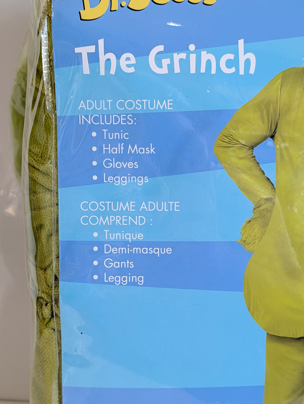 Dr Seuss The Grinch Adult Costume Large 42-44 Full Set Mask Tunic Outfit