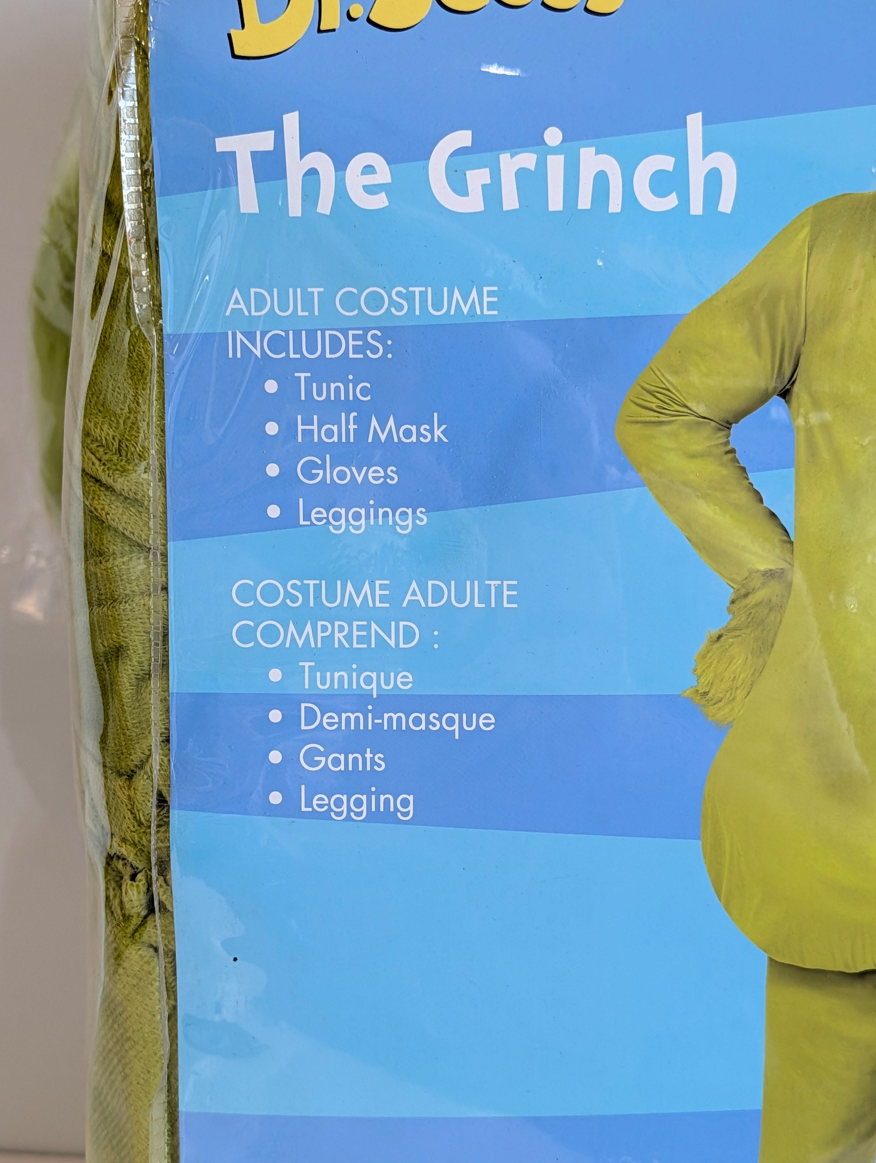 Dr Seuss The Grinch Adult Costume Large 42-44 Full Set Mask Tunic Outfit