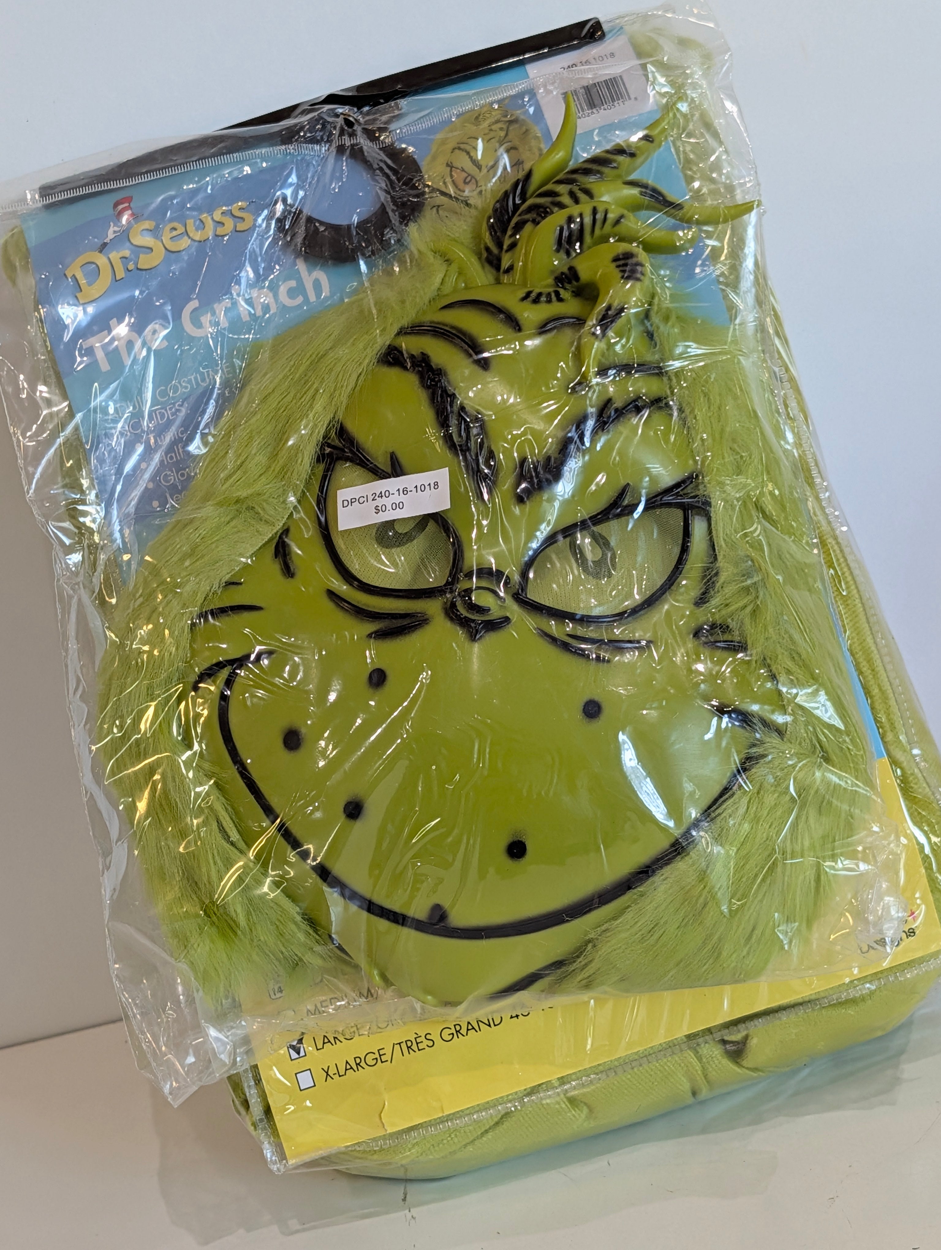 Dr Seuss The Grinch Adult Costume Large 42-44 Full Set Mask Tunic Outfit