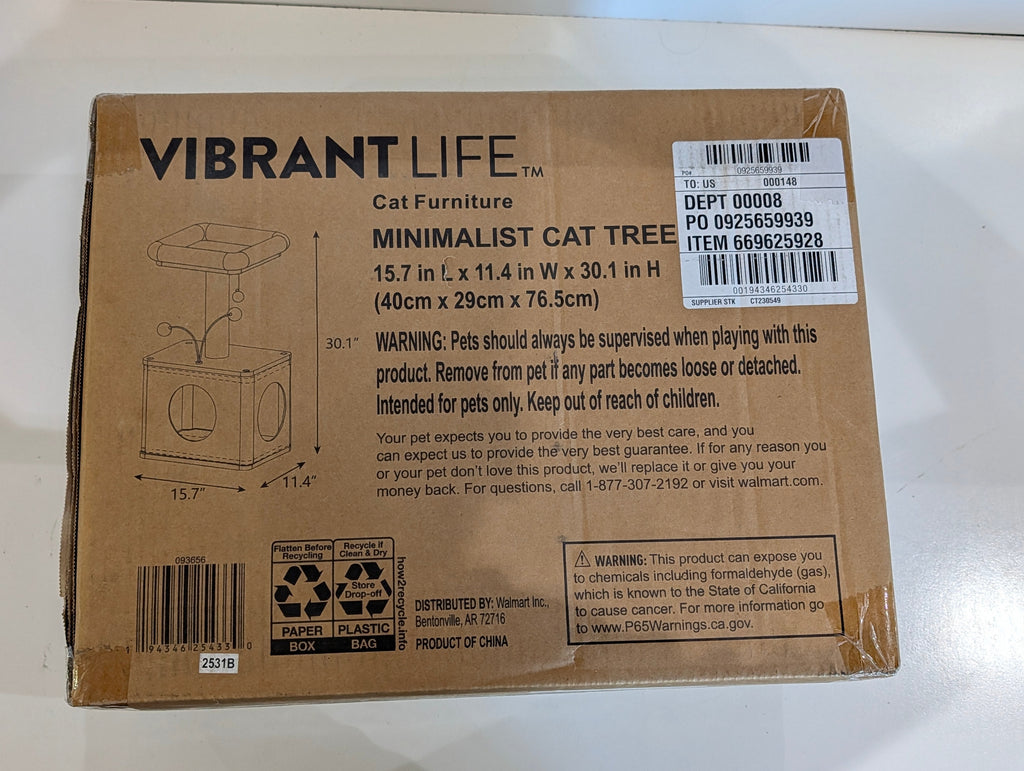 Vibrant Life Minimalist Cat Tree 30.1in Cat Furniture Condo Scratch Post