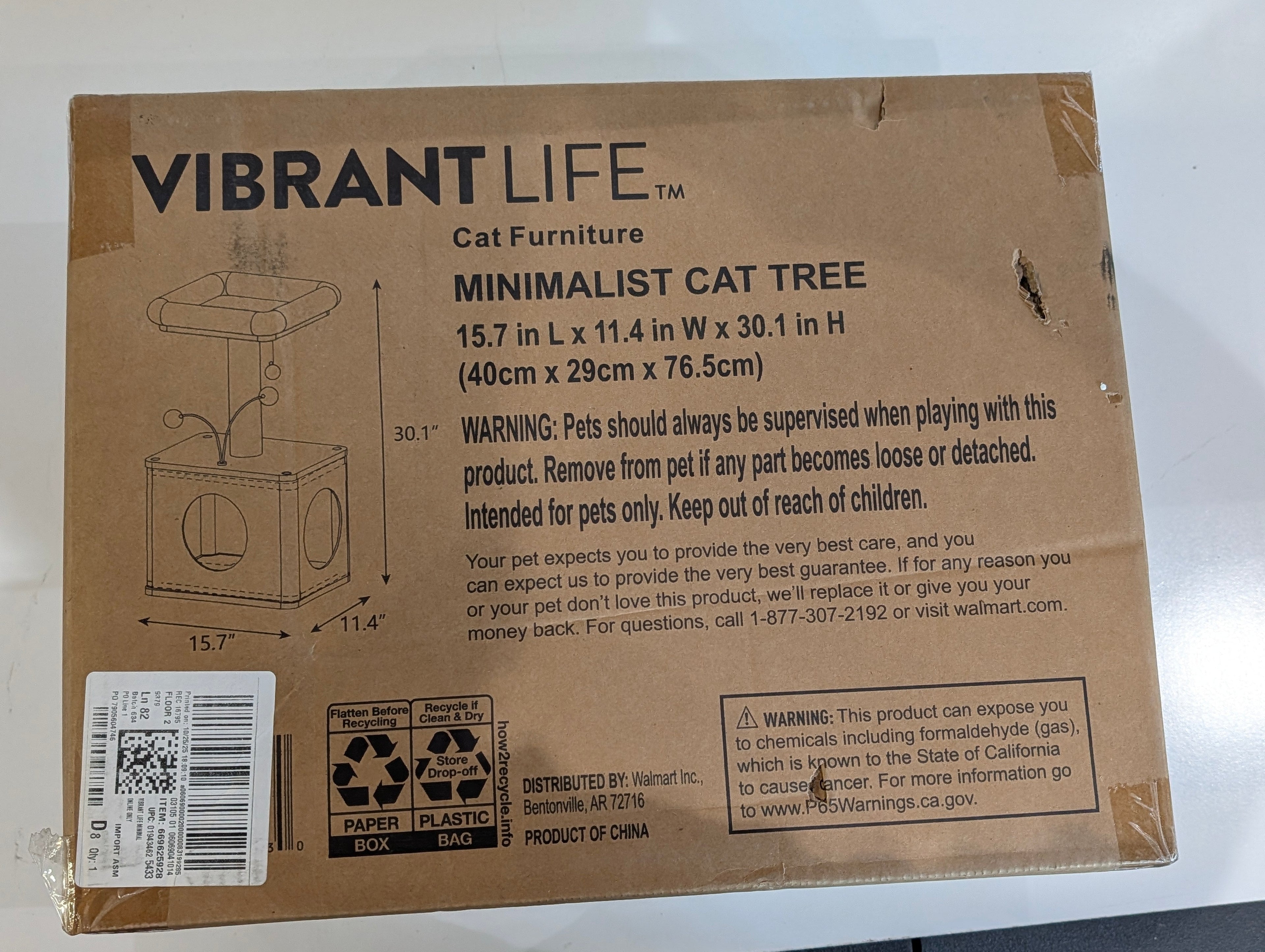 Vibrant Life Minimalist Cat Tree 30.1in Cat Furniture Condo Scratch Post