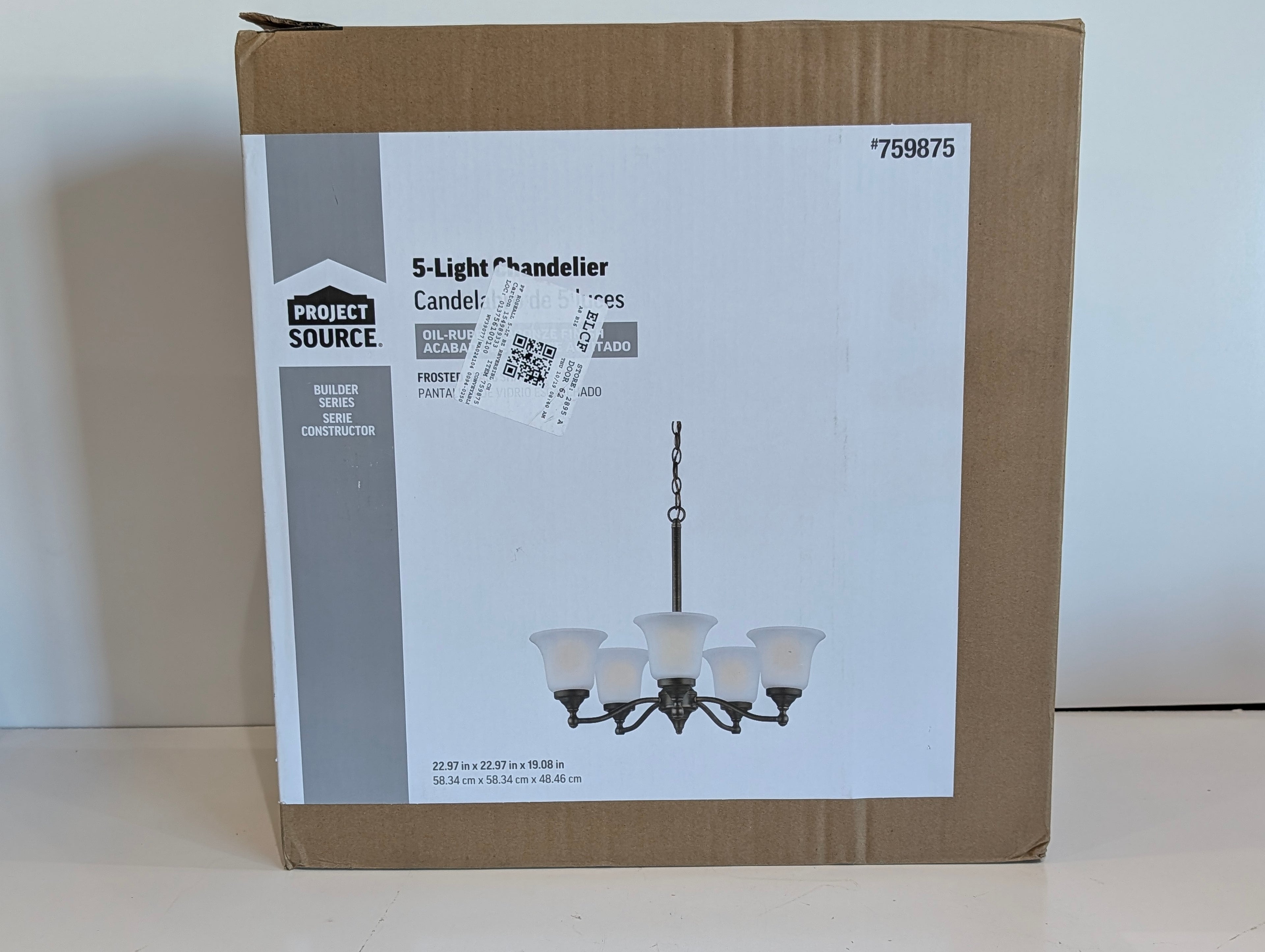Project Source 5 Light Chandelier Oil Rubbed Bronze Frosted Glass 22.97in