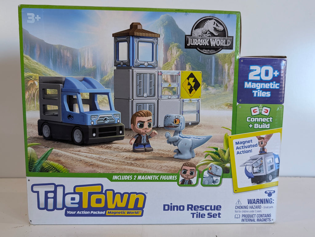 Jurassic World Tile Town Dino Rescue Magnetic Tile Set 20+ Pieces Kids Toy