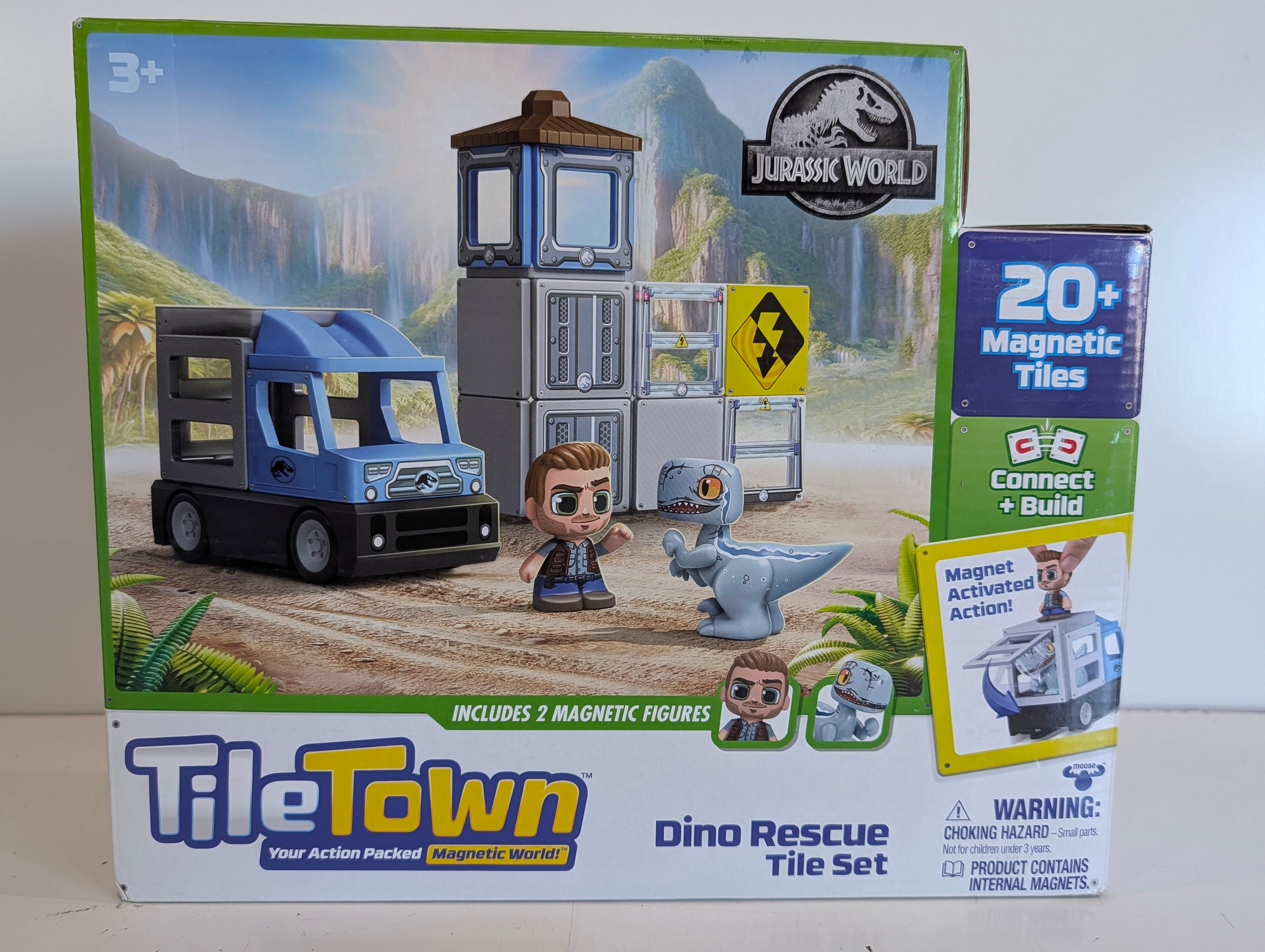 Jurassic World Tile Town Dino Rescue Magnetic Tile Set 20+ Pieces Kids Toy