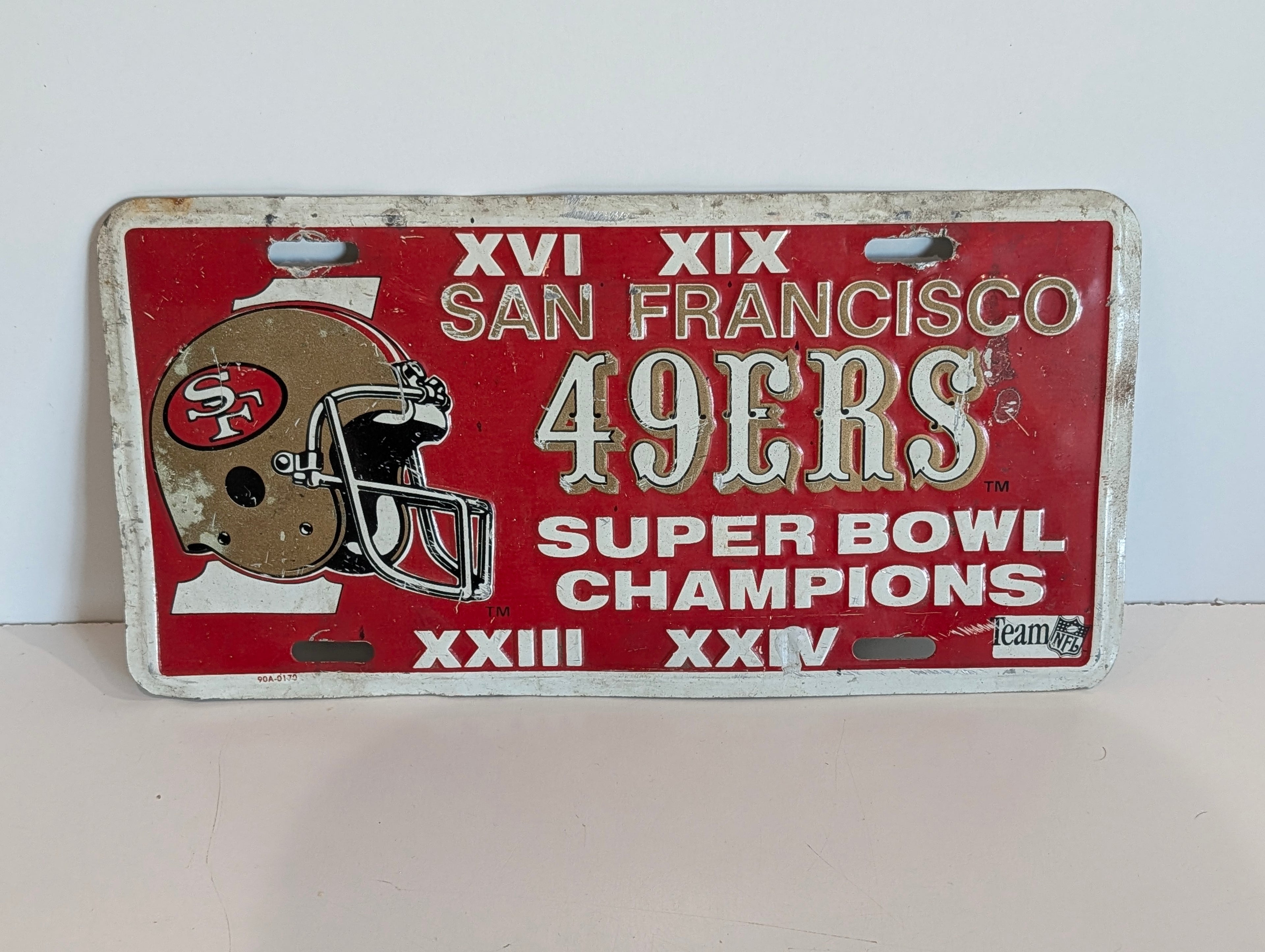 Vintage San Francisco 49ers Super Bowl Champions Metal License Plate Sign