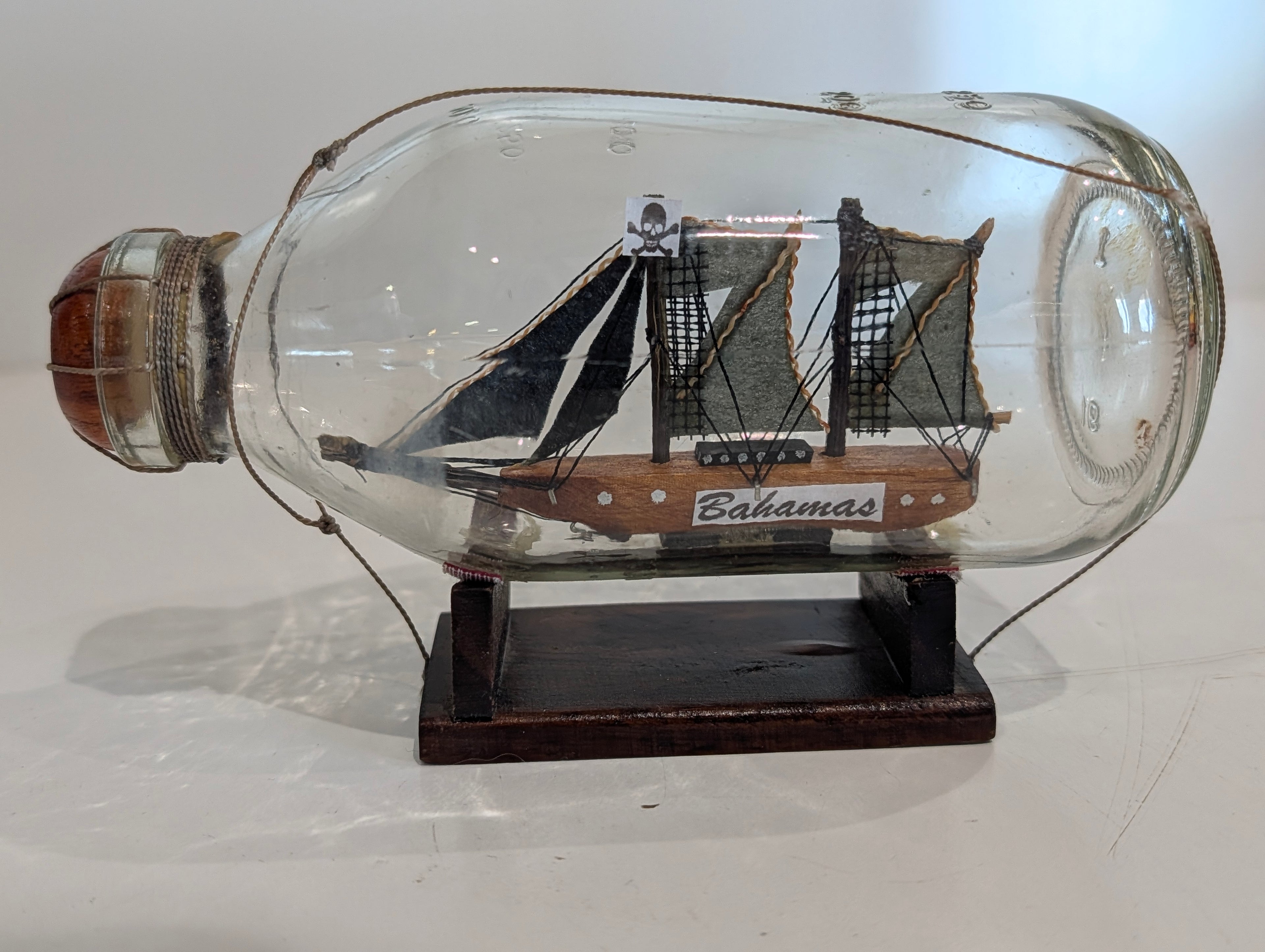 Vintage Glass Bottle Ship In Bottle Bahamas Pirate Sailboat Nautical Decor