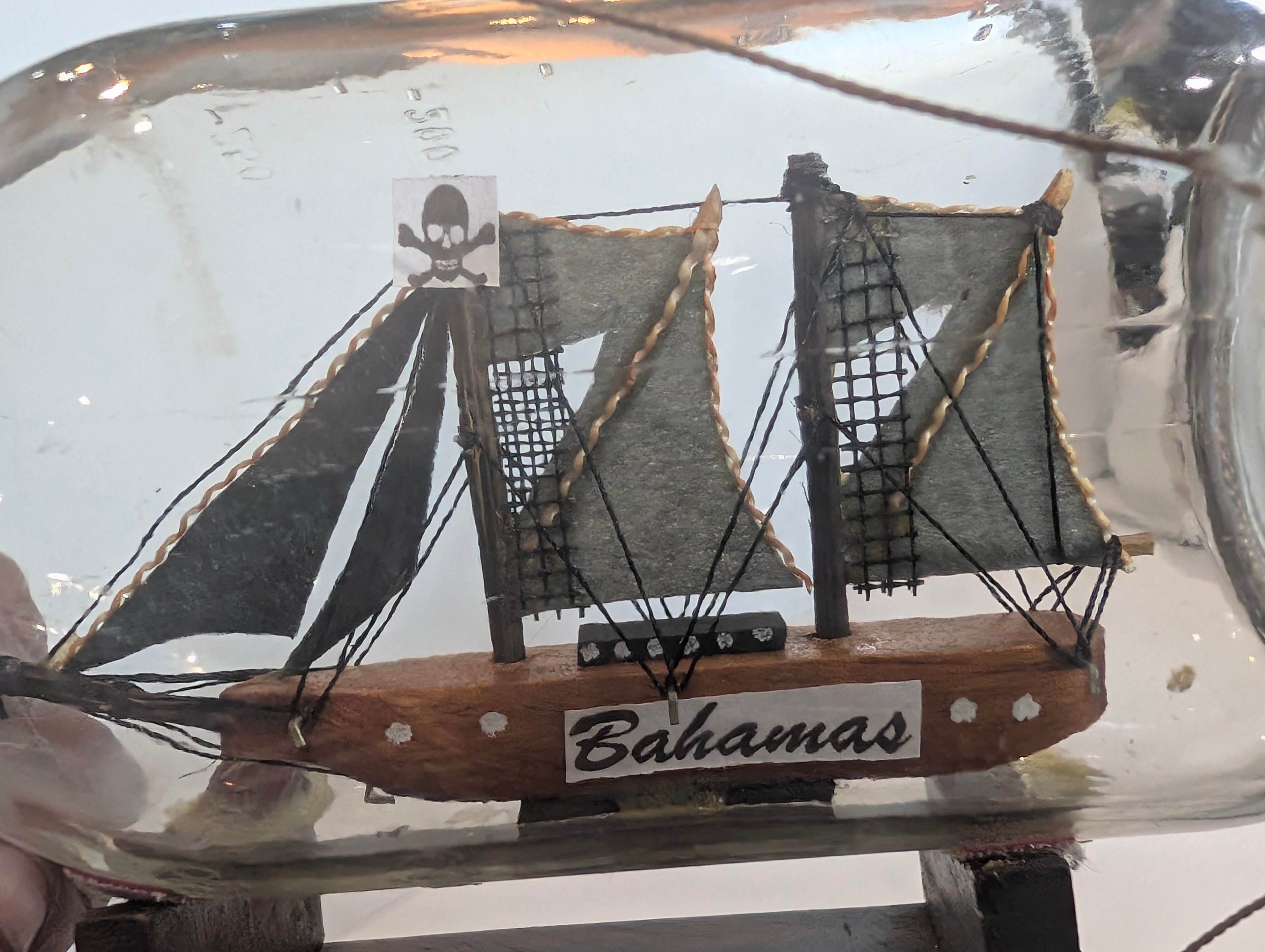 Vintage Glass Bottle Ship In Bottle Bahamas Pirate Sailboat Nautical Decor