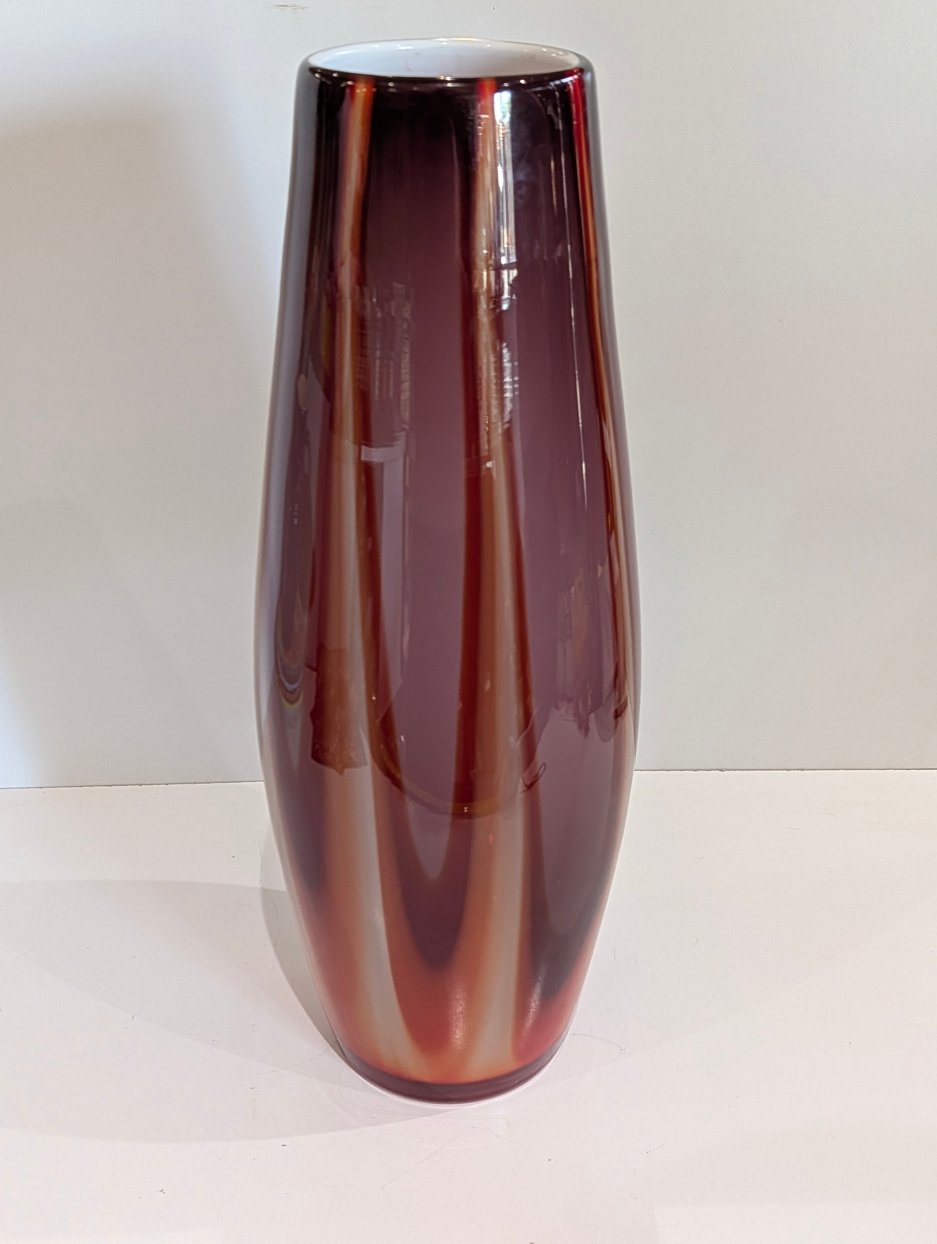 Tall 19.5 Inch Red Art Glass Vase Modern Decor Hand Blown Style Display Piece