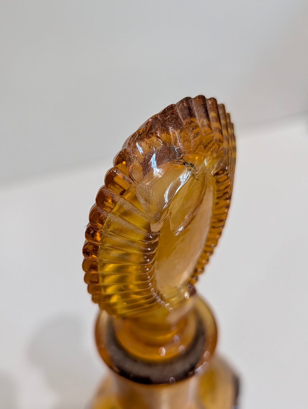 Vintage Amber Glass Decanter Bottle With Stopper Oval Panel Pattern Barware