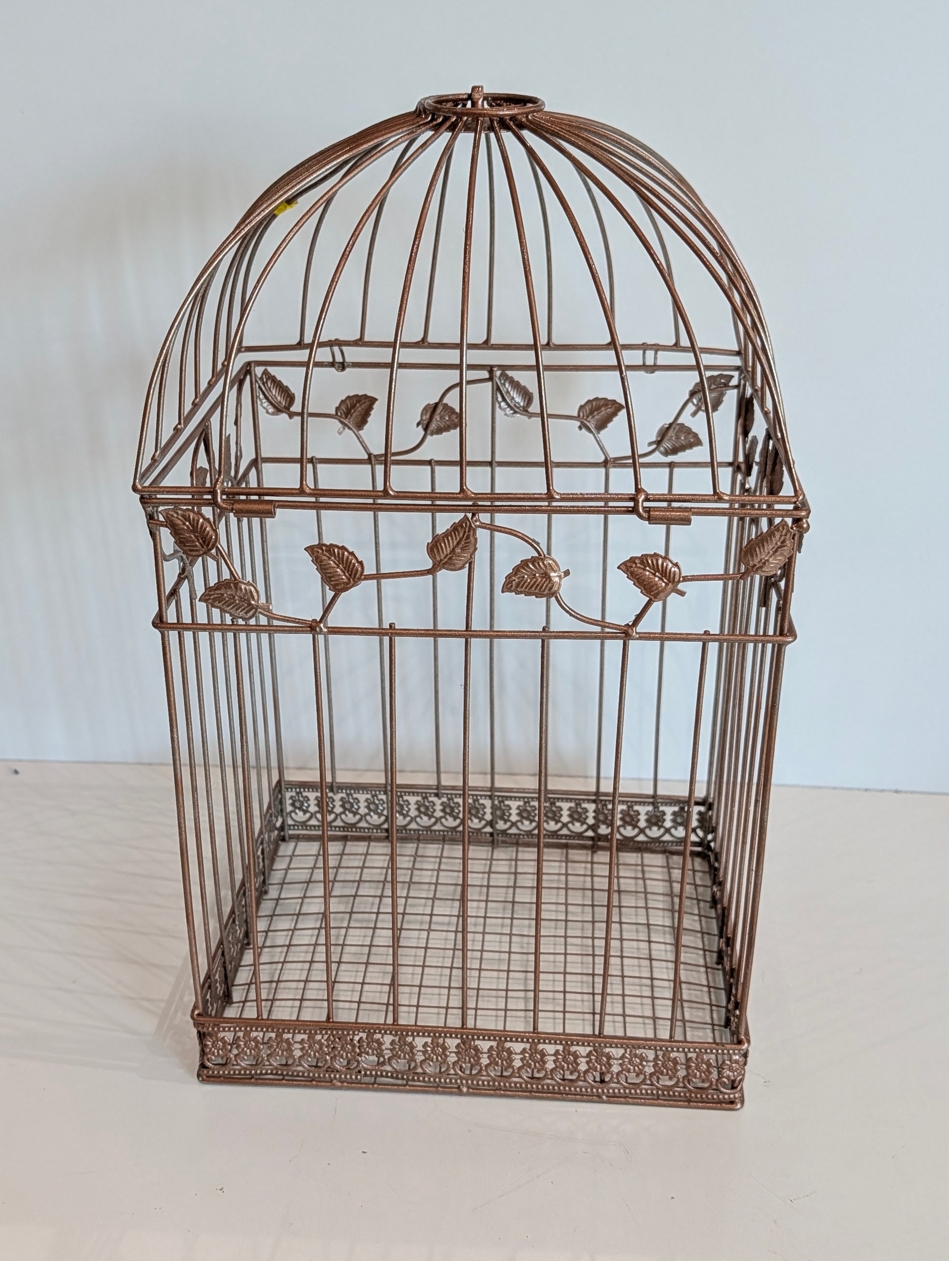 Vintage Decorative Metal Birdcage Storage Box Hinged Lid Leaf Design Decor