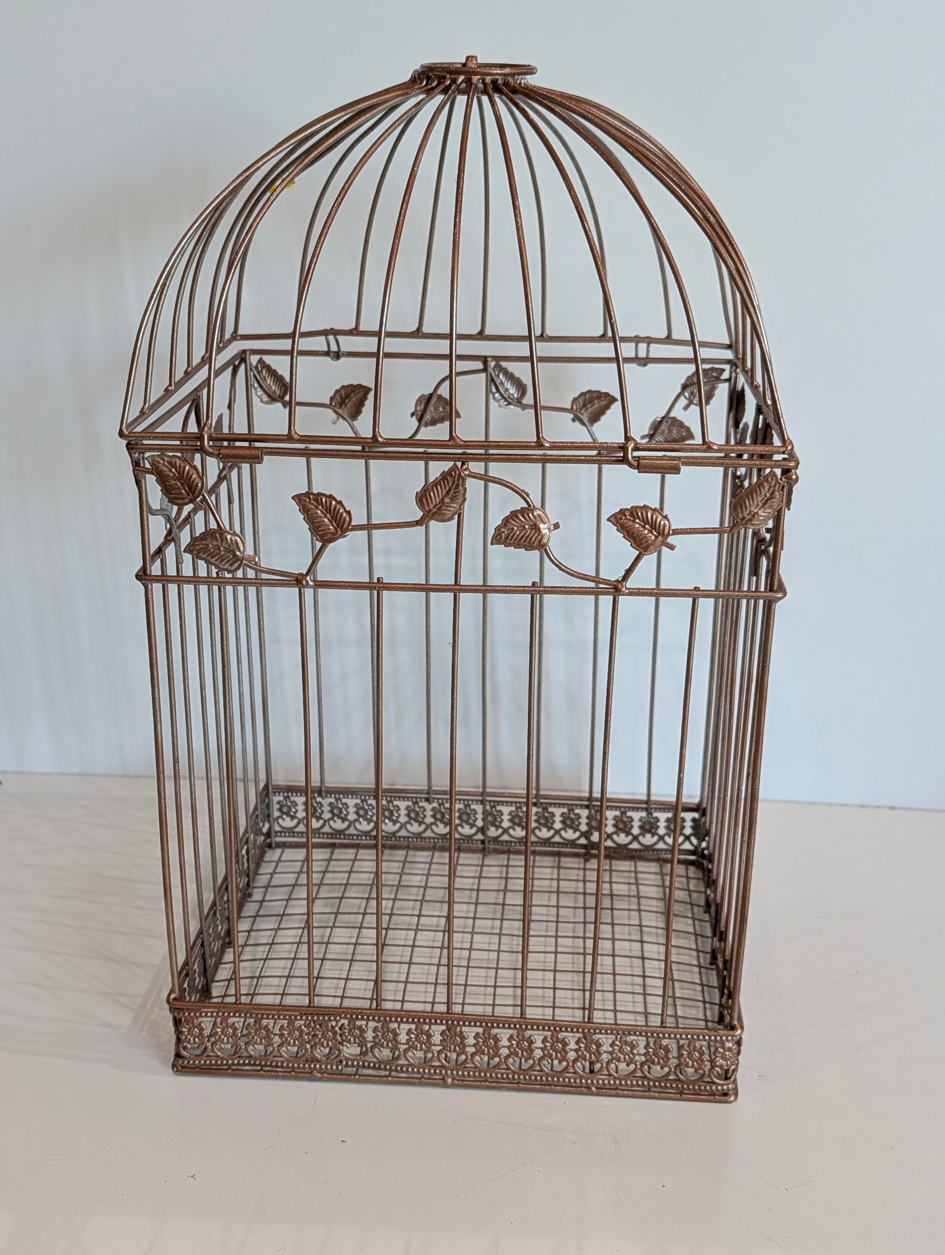 Vintage Decorative Metal Birdcage Storage Box Hinged Lid Leaf Design Decor