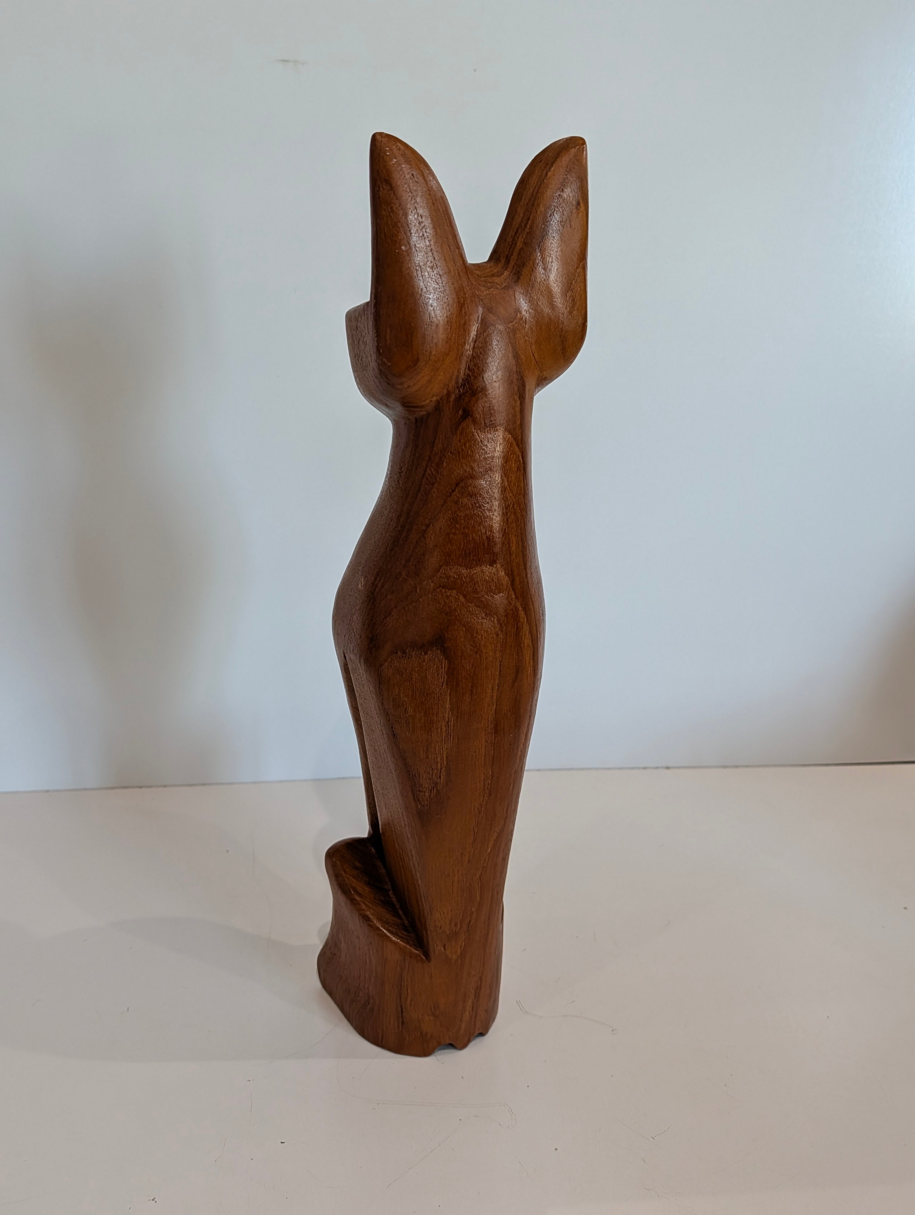Vintage Hand Carved Wooden Cat Statue Mid Century Modern Style Sculpture Decor