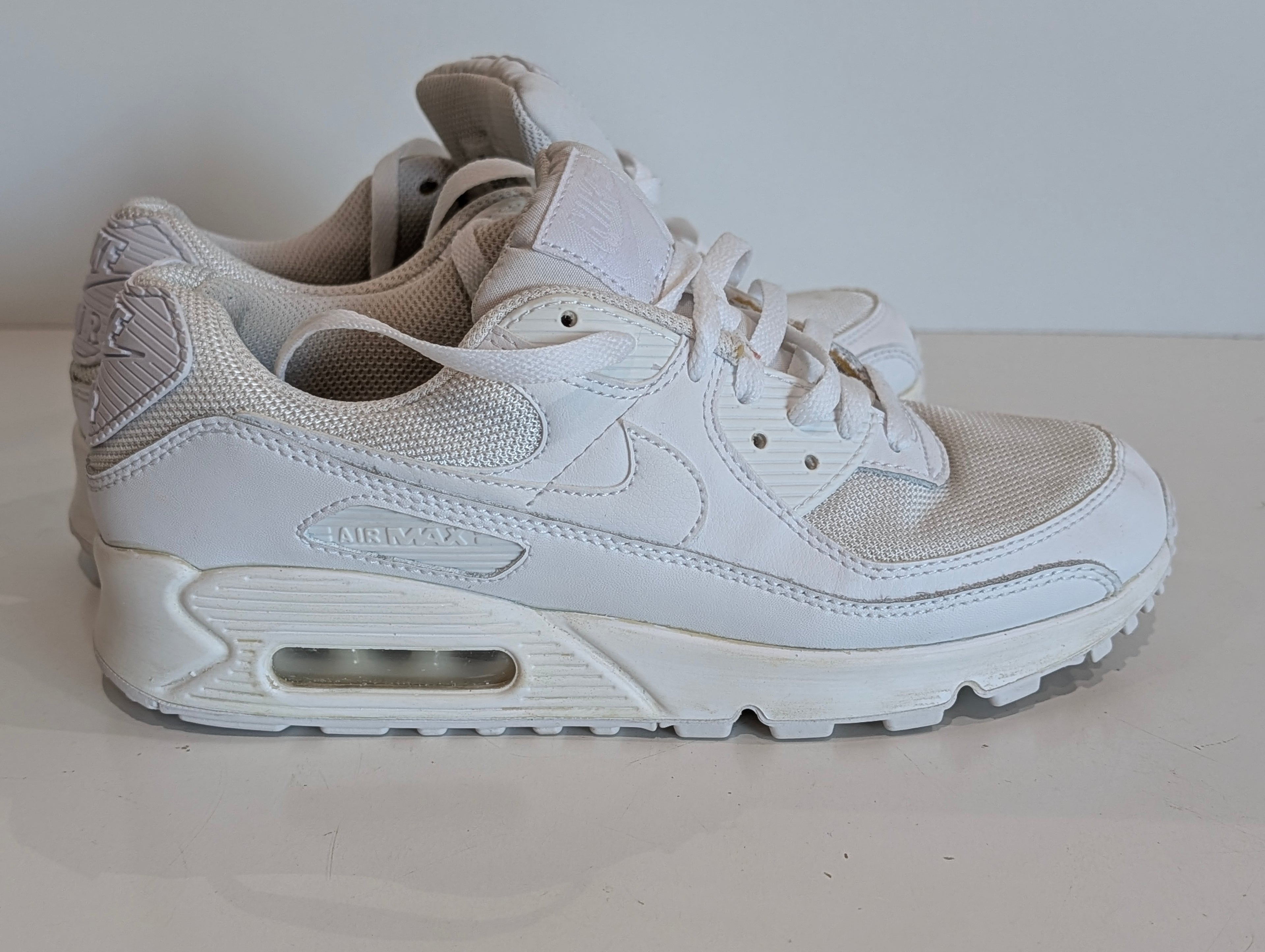 Nike Air Max 90 White Mesh Leather Sneakers Womens Size 7.5 CN8490-100 Shoes
