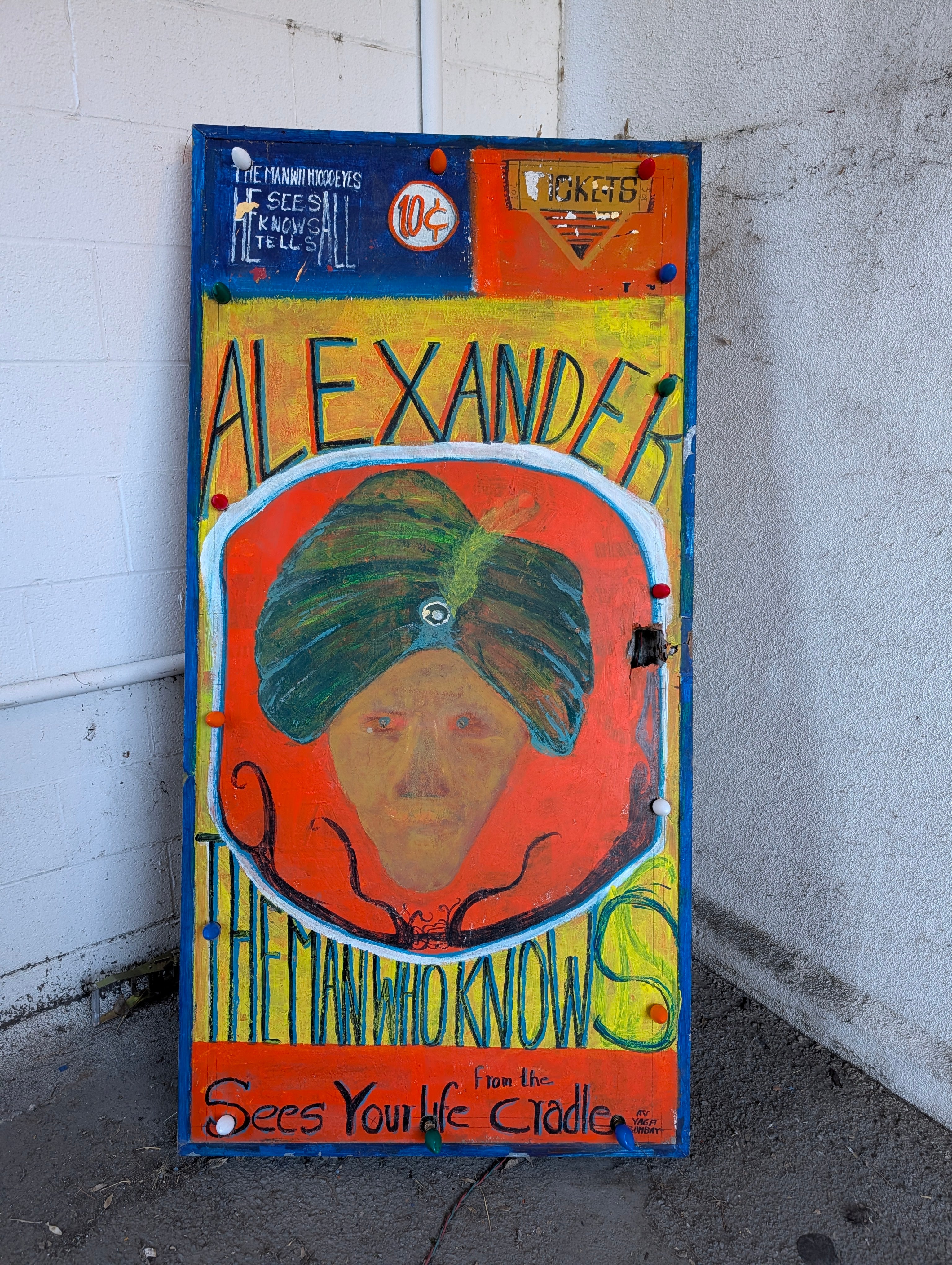 Vintage Hand Painted Fortune Teller Sign Alexander The Man Who Knows Carnival Art Decor