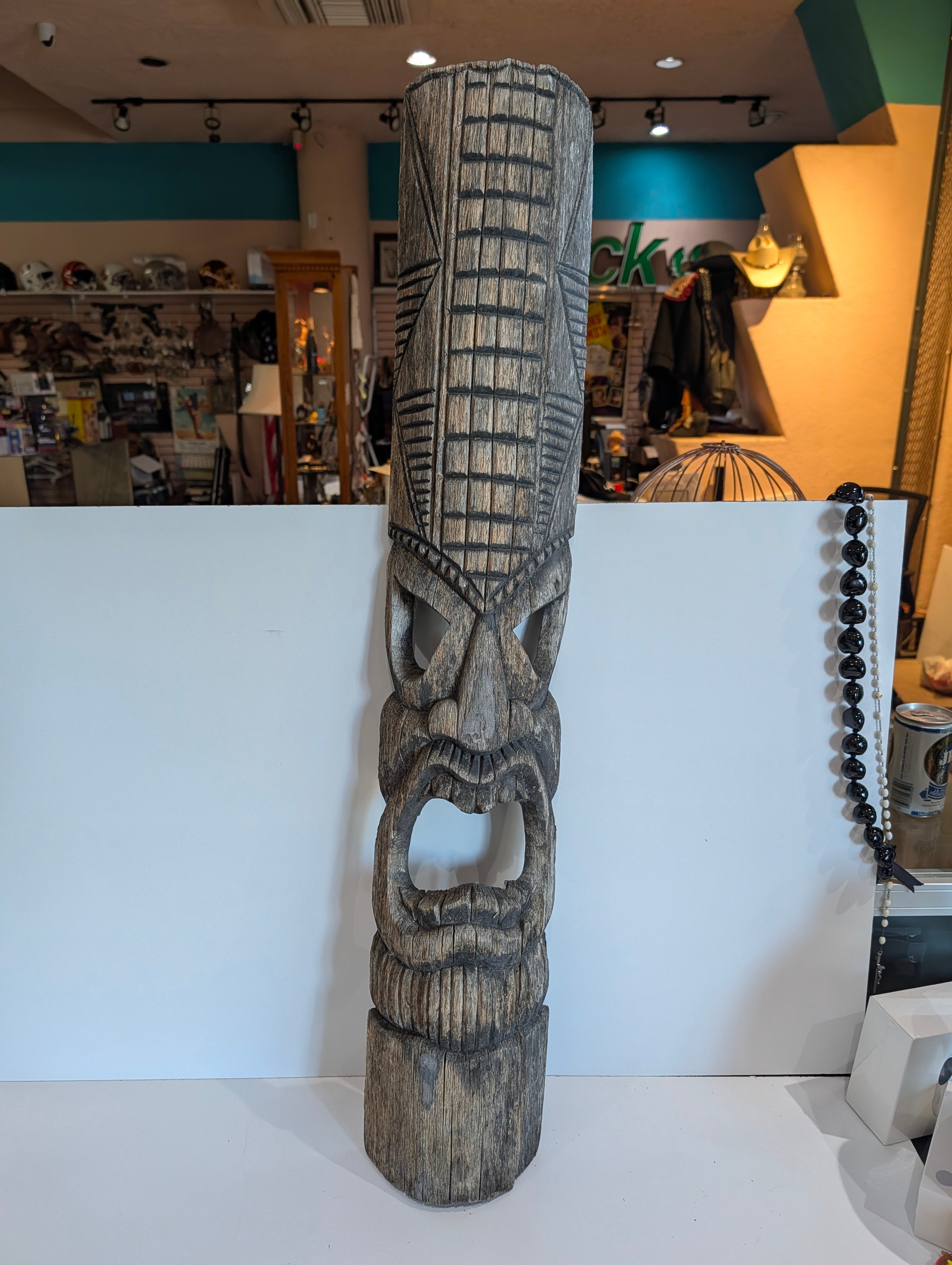 Vintage Hand Carved Wooden Tiki Totem Statue Polynesian Tribal Floor Decor Art