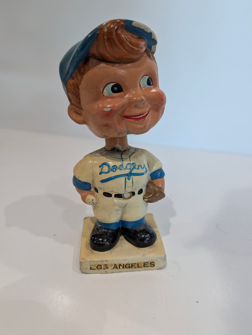 Vintage Los Angeles Dodgers Bobblehead Nodder Figure Damaged Head Crack Repair
