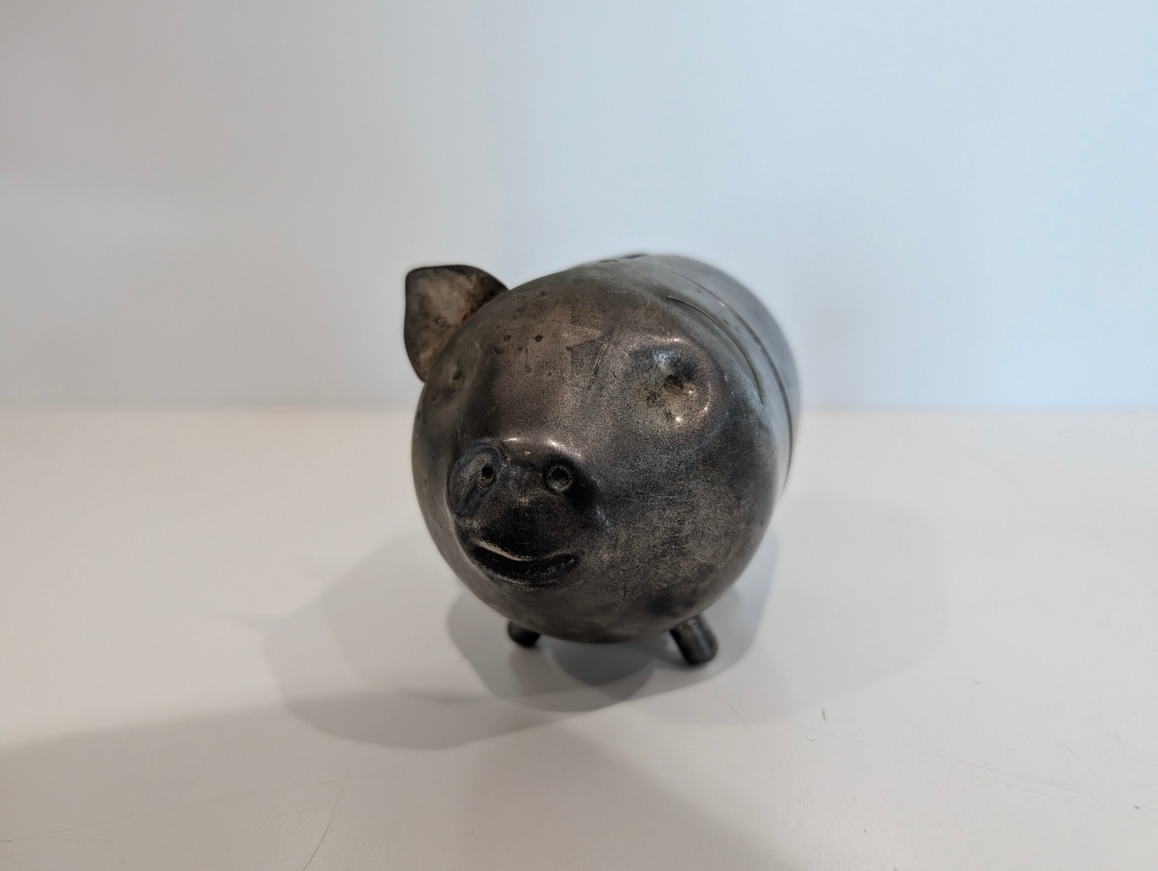 Vintage Metal Pig Coin Bank Silver Tone Piggy Bank Figurine Decor Split Body