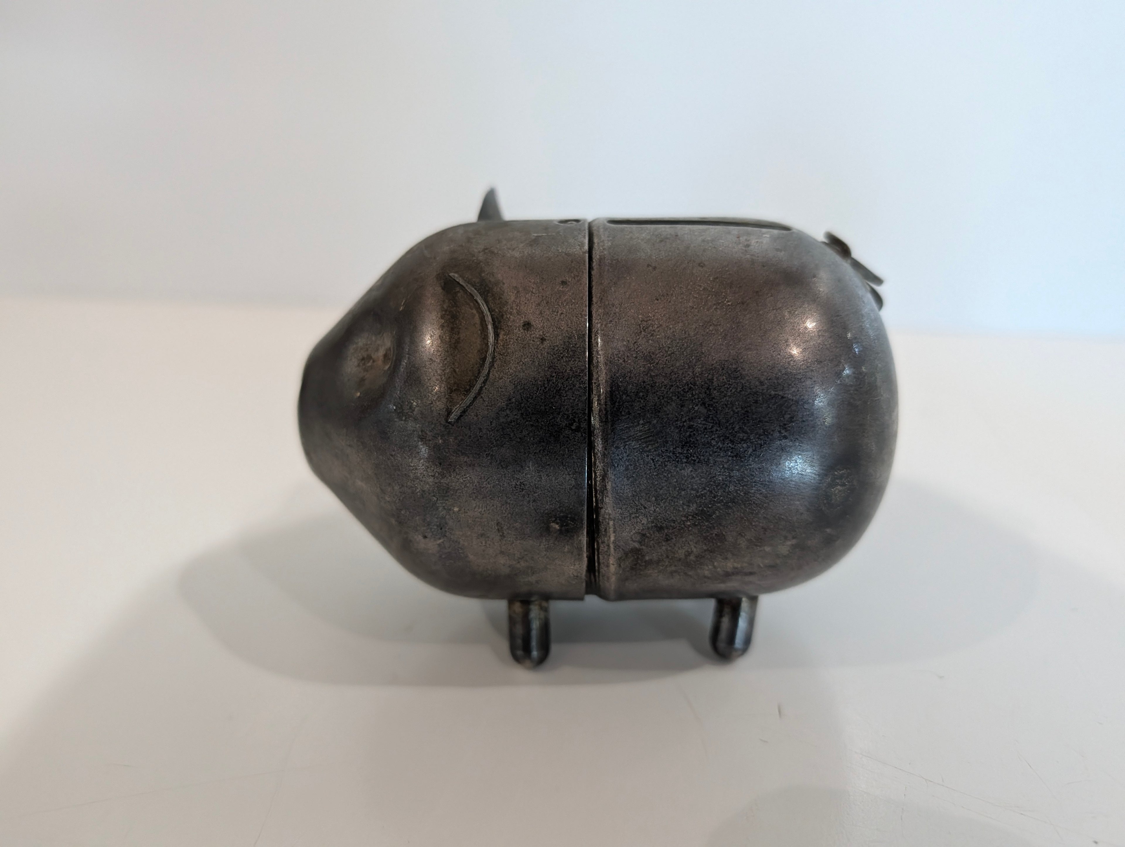 Vintage Metal Pig Coin Bank Silver Tone Piggy Bank Figurine Decor Split Body